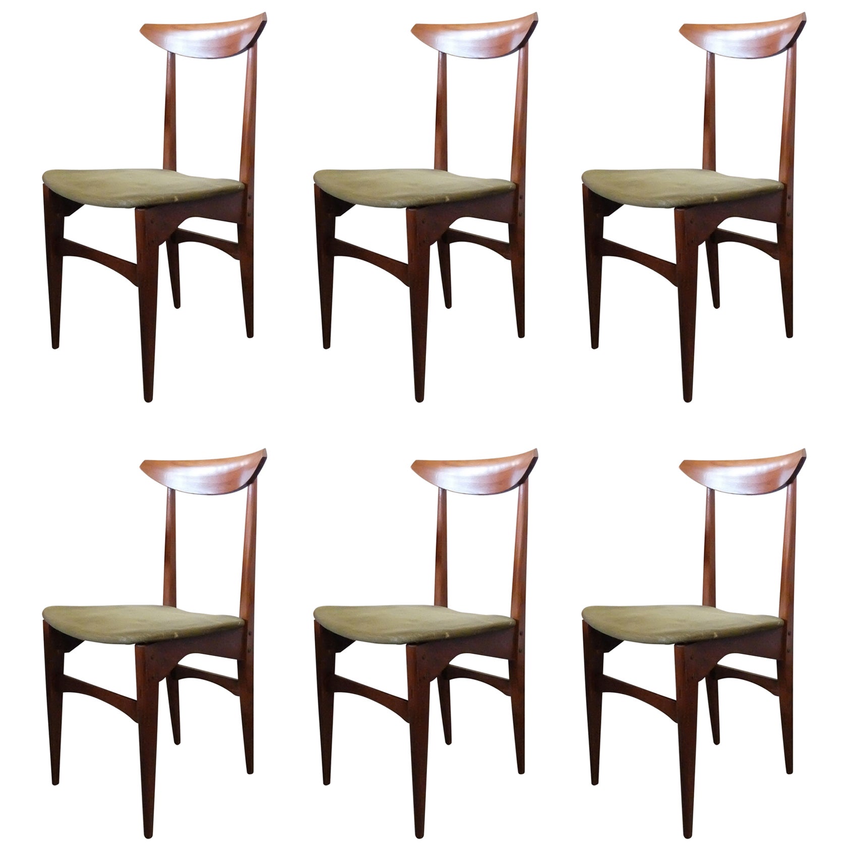 Juego de 6 sillas de comedor italianas de madera modernas de mediados de siglo, hacia 1950