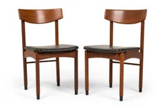 Set of 6 Italian Mid-Century Teak and Black Faux Leather Side / Dining Chairs