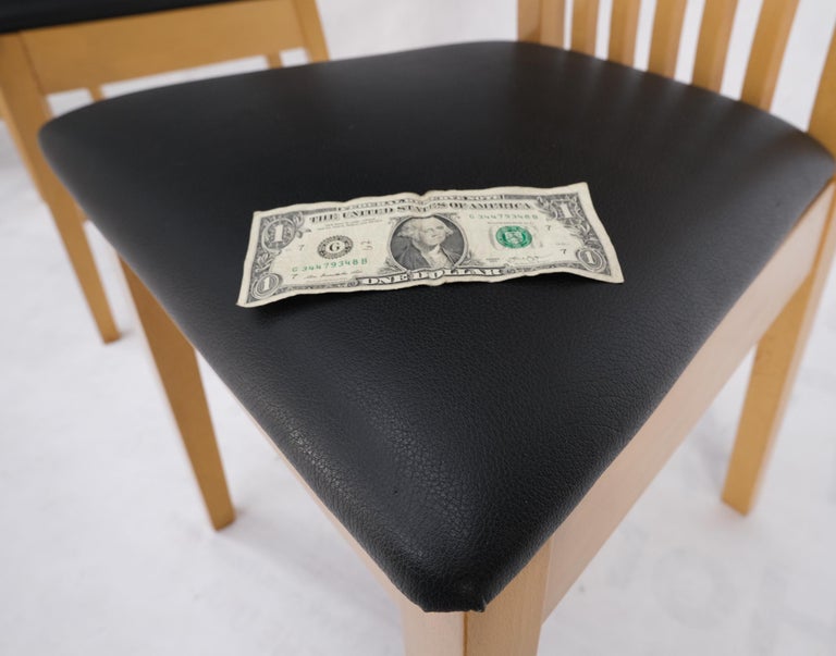 Set of Italian Modern Blond Wood Tall Backs Dining Chairs