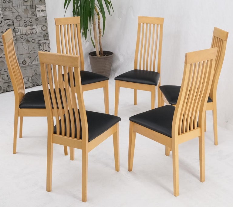 Set of 6 Italian Modern Blond Wood Tall Backs Dining Chairs For Sale at