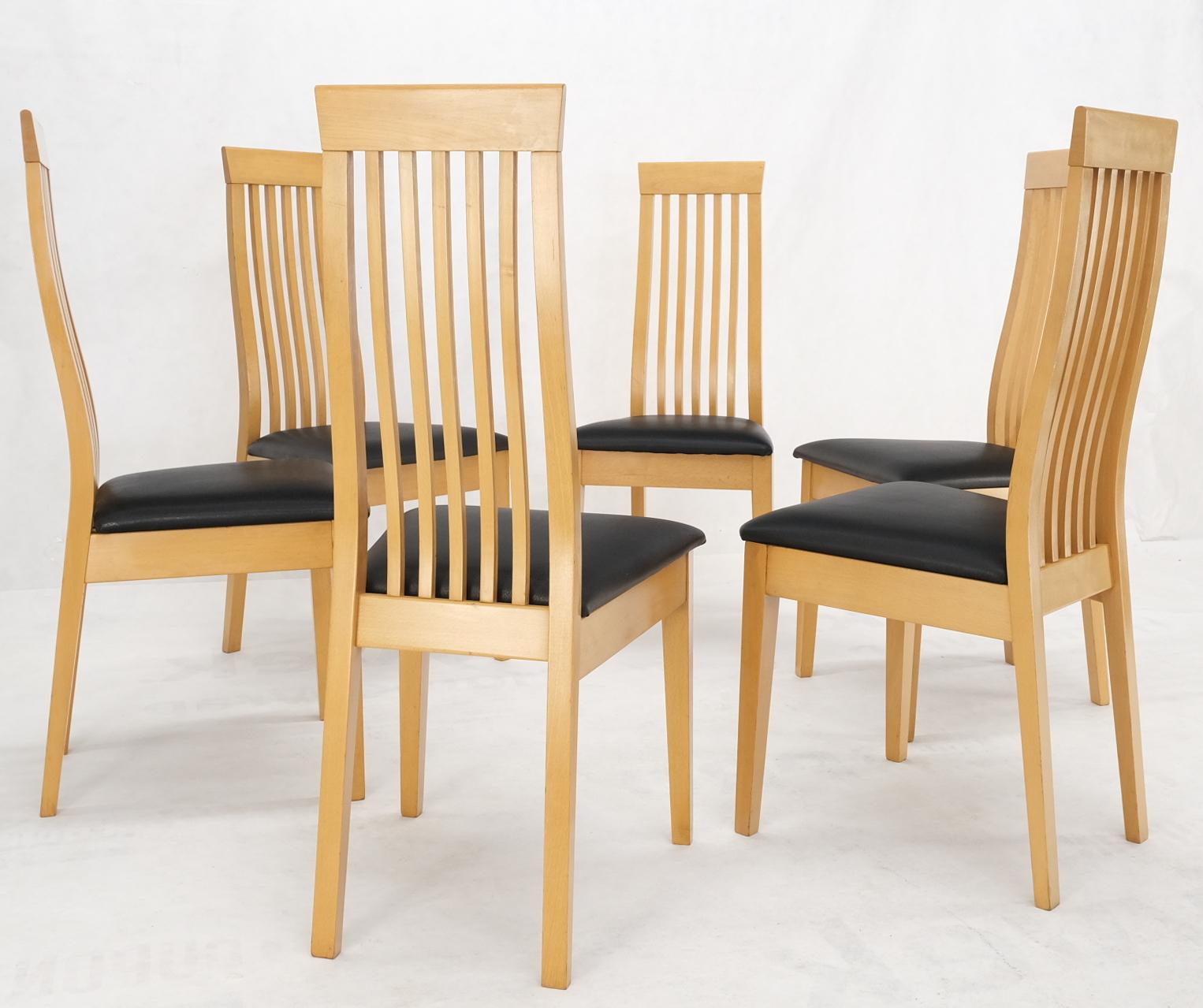 Lacquered Set of 6 Italian Modern Blond Wood Tall Backs Dining Chairs