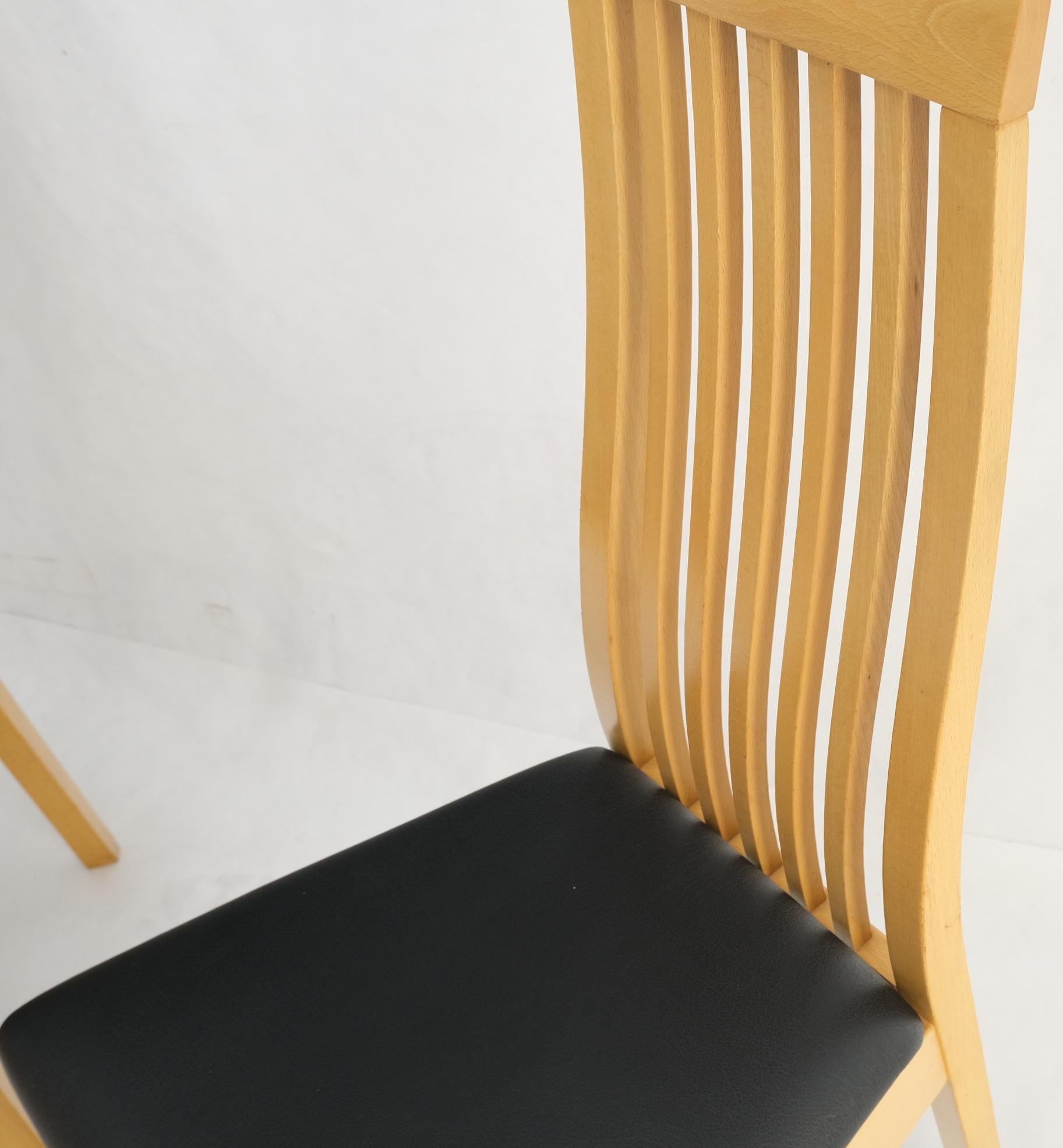 20th Century Set of 6 Italian Modern Blond Wood Tall Backs Dining Chairs