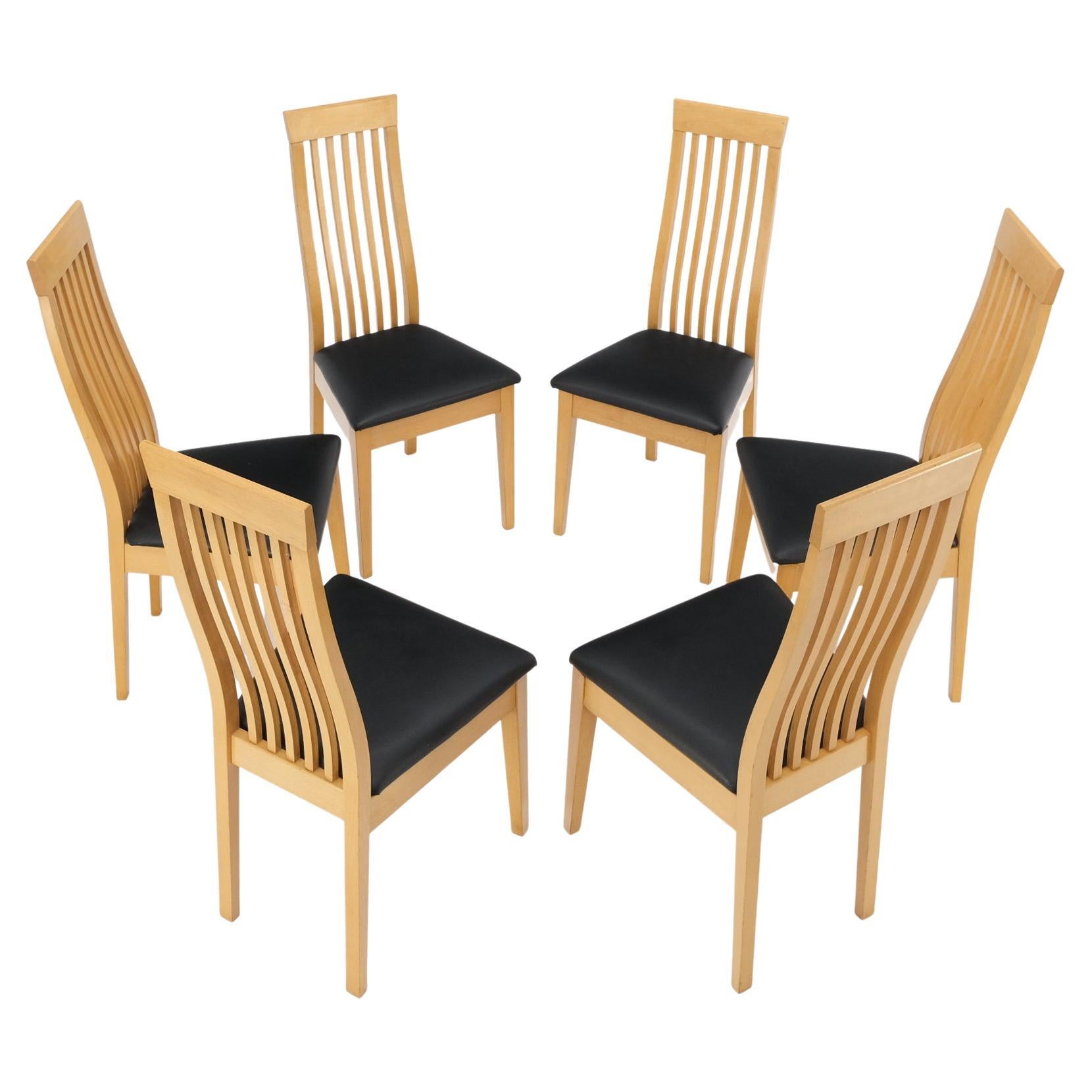 Set of 6 Italian Modern Blond Wood Tall Backs Dining Chairs