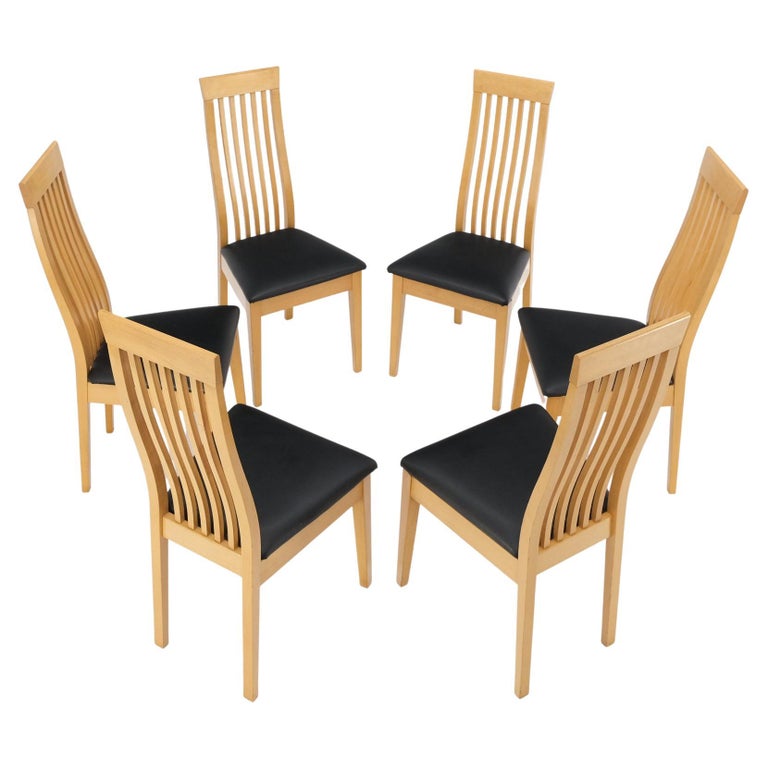 Set of 6 Italian Modern Blond Wood Tall Backs Dining Chairs For Sale at