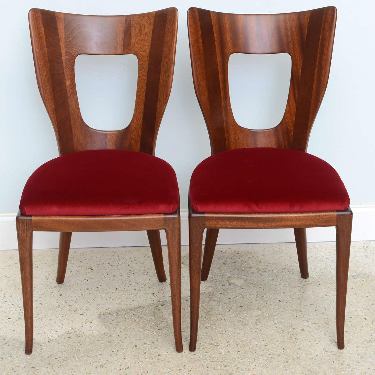 Mid-20th Century Set of 6 Italian Modern Walnut Dining Chairs, Borsani For Sale