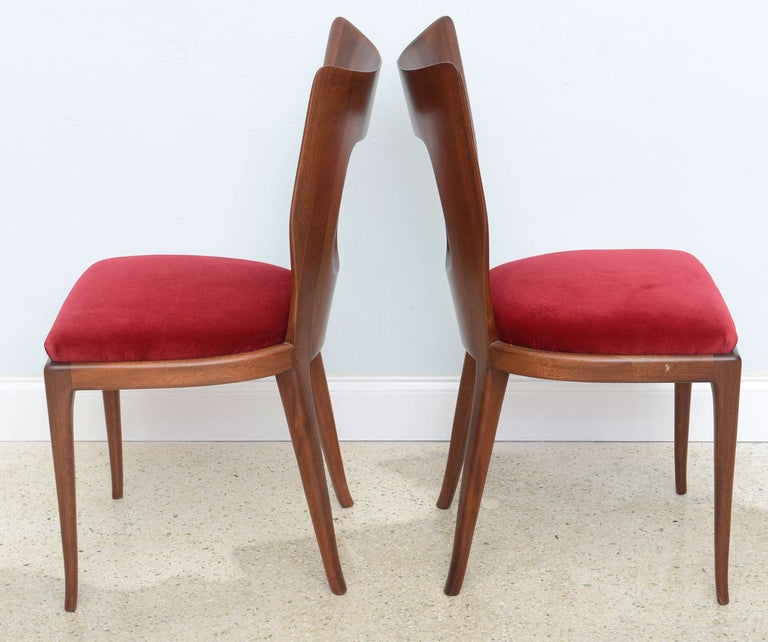 Set of 6 Italian Modern Walnut Dining Chairs, Borsani For Sale 1
