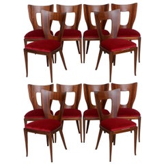 Set of 6 Italian Modern Walnut Dining Chairs, Borsani