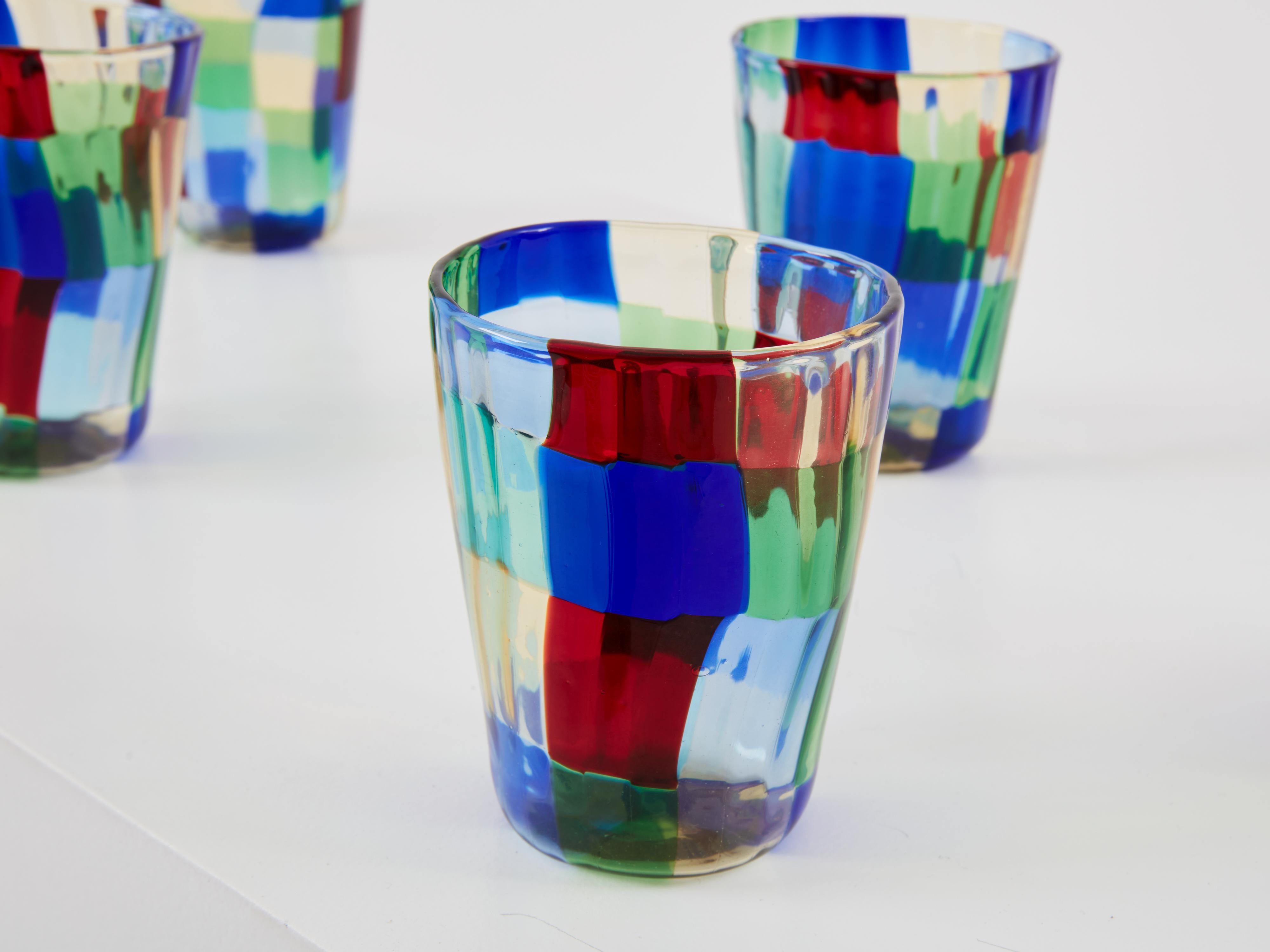 Italiano Set di 6 bicchieri in vetro italiano di Murano anni '80 in vendita