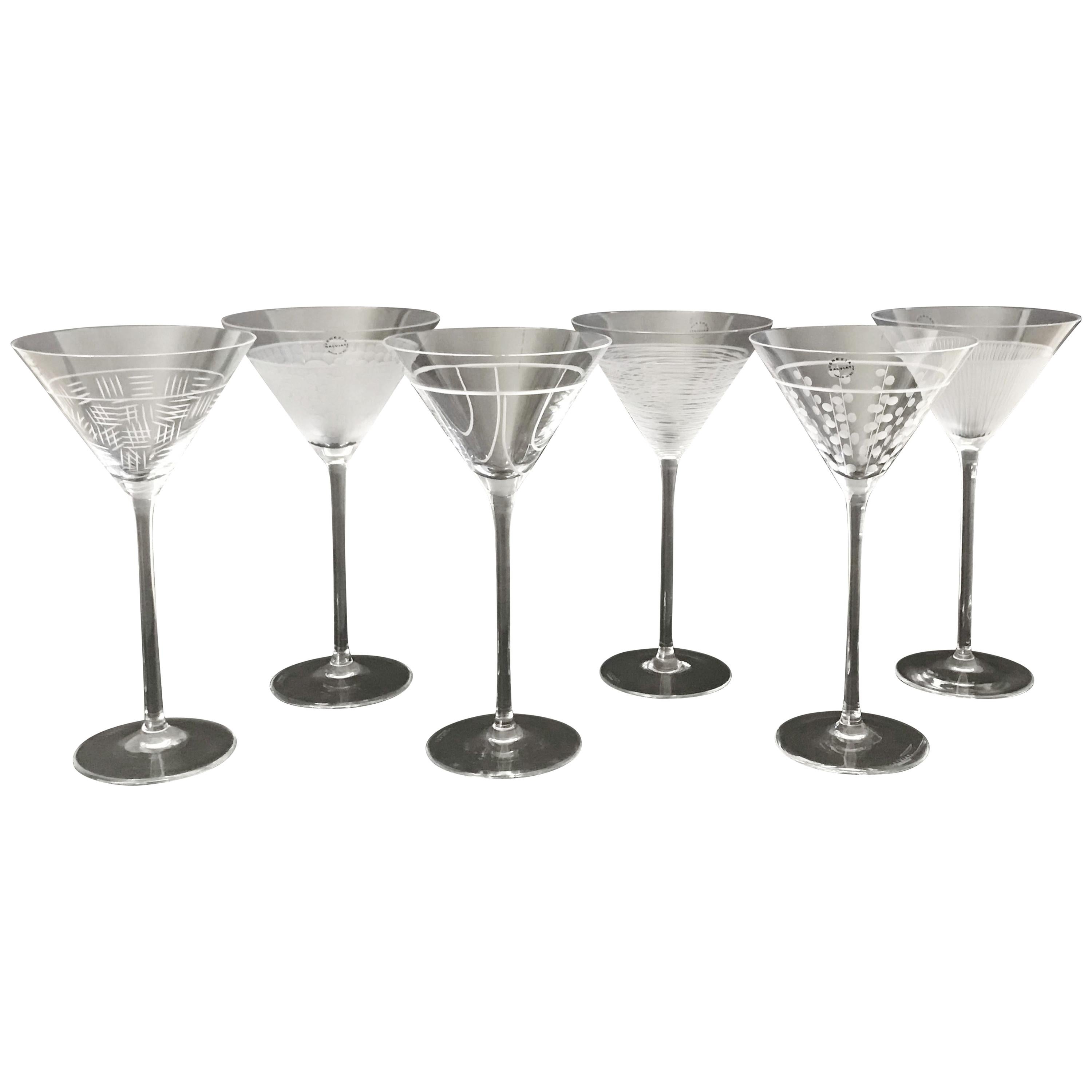 Set of 6 Italian Murano Martini Glasses by Salviati