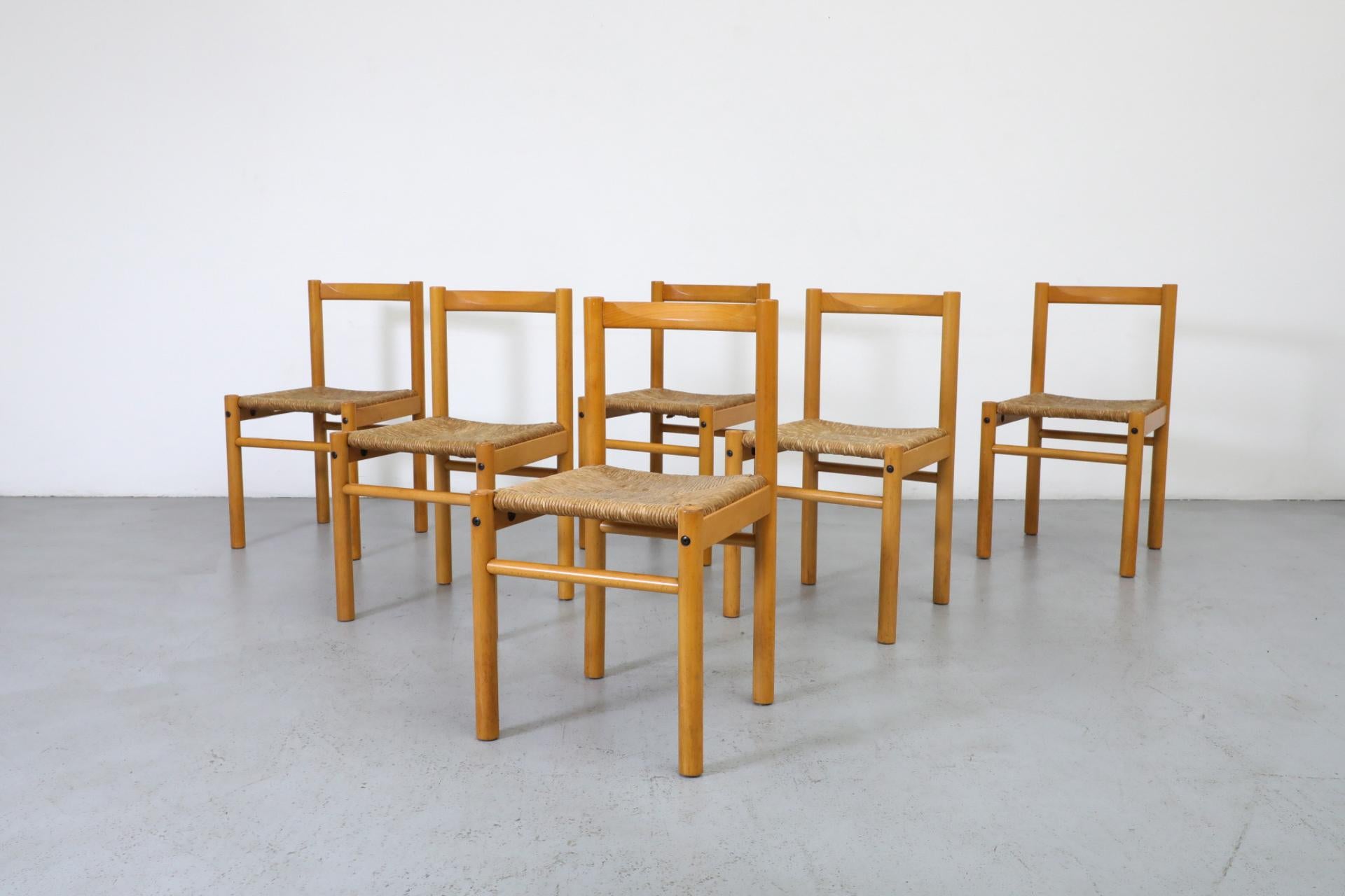 Mid-Century moderno Set di 6 sedie italiane in Oak e giunco di Ibisco in vendita