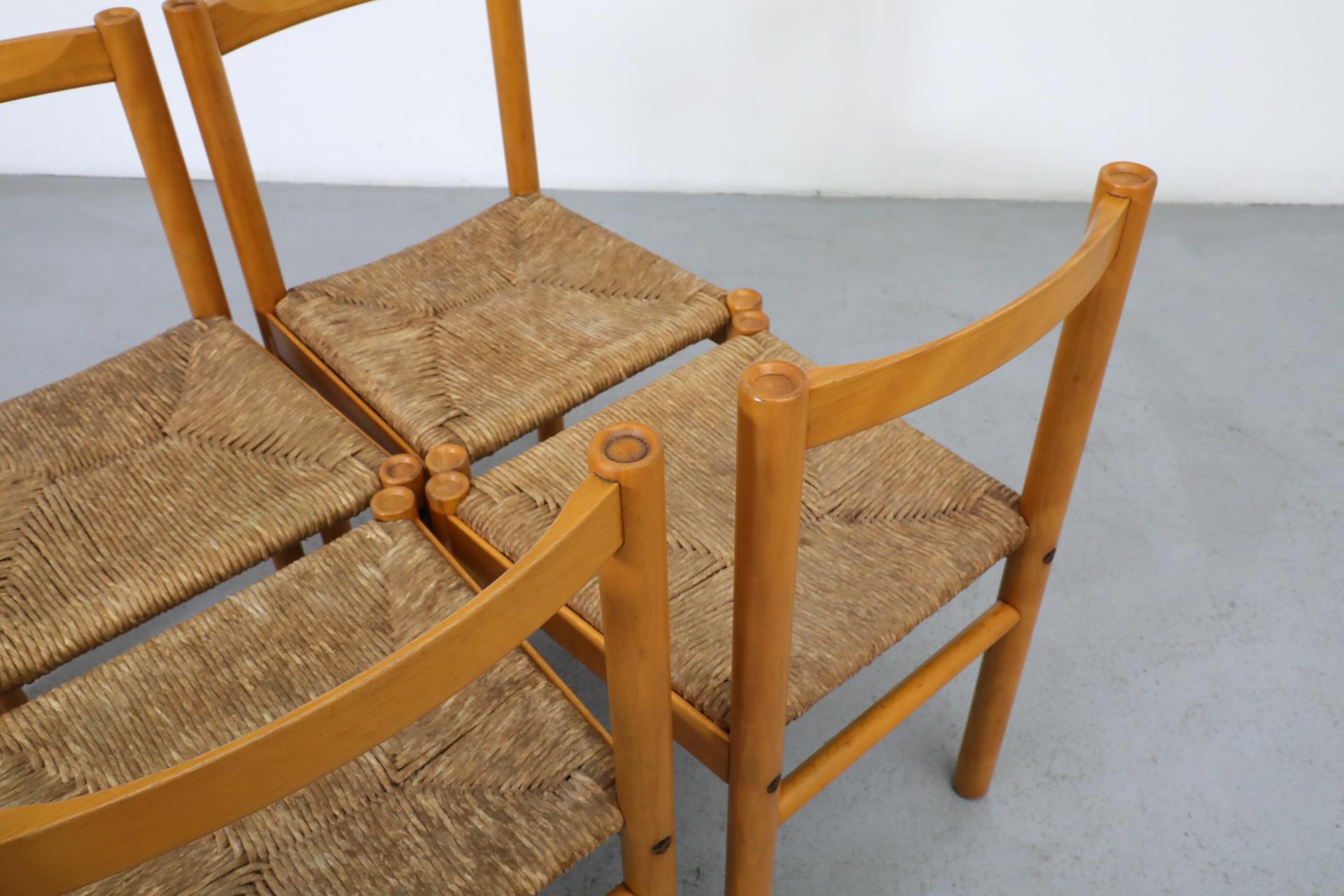XX secolo Set di 6 sedie italiane in Oak e giunco di Ibisco in vendita