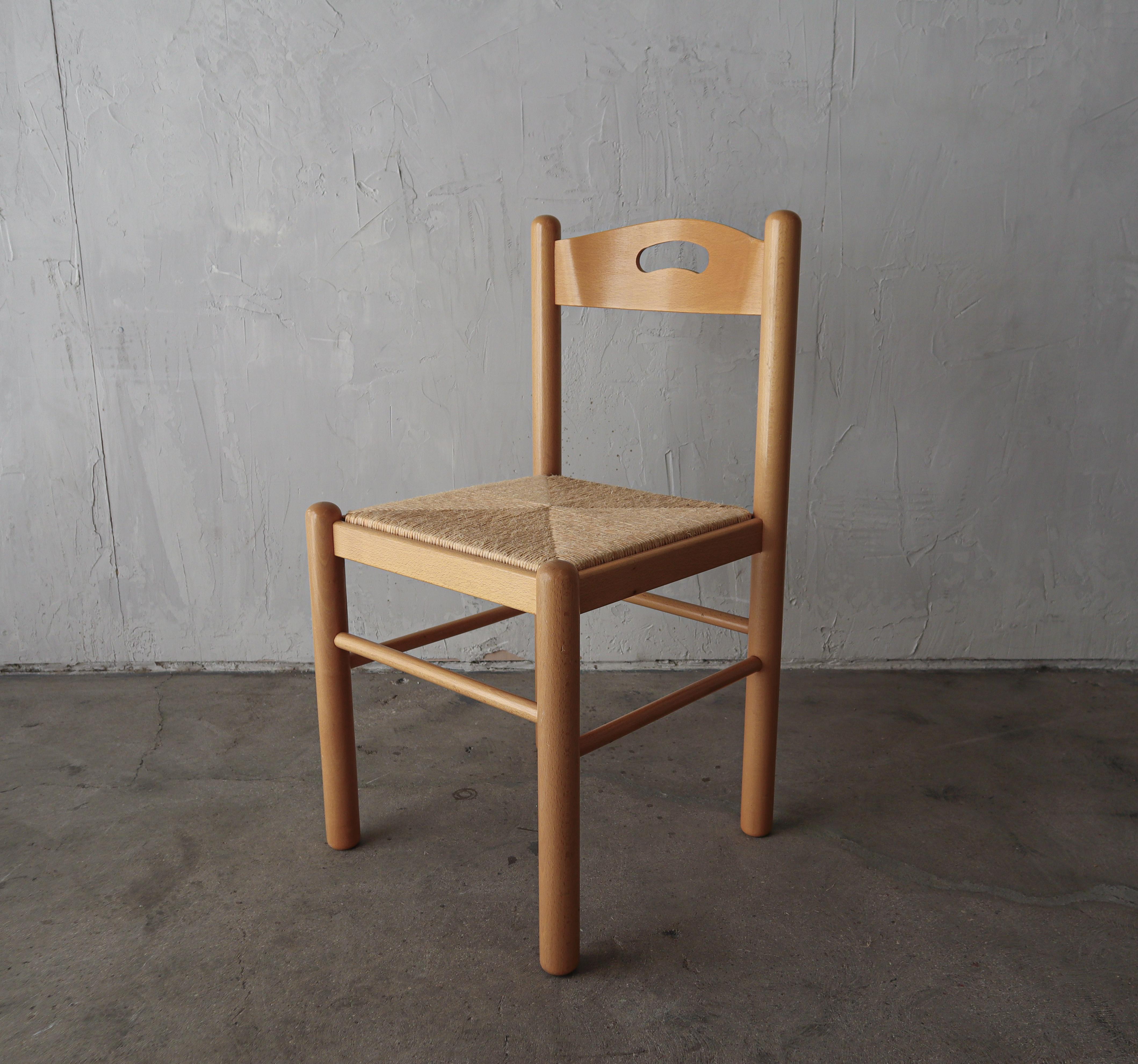 20th Century Set of 6 Italian Oak and Rush Dining Chairs