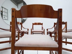 Set of 6 Italian Plywood Dining Chairs with New Mohair Wool Upholstery 1960's