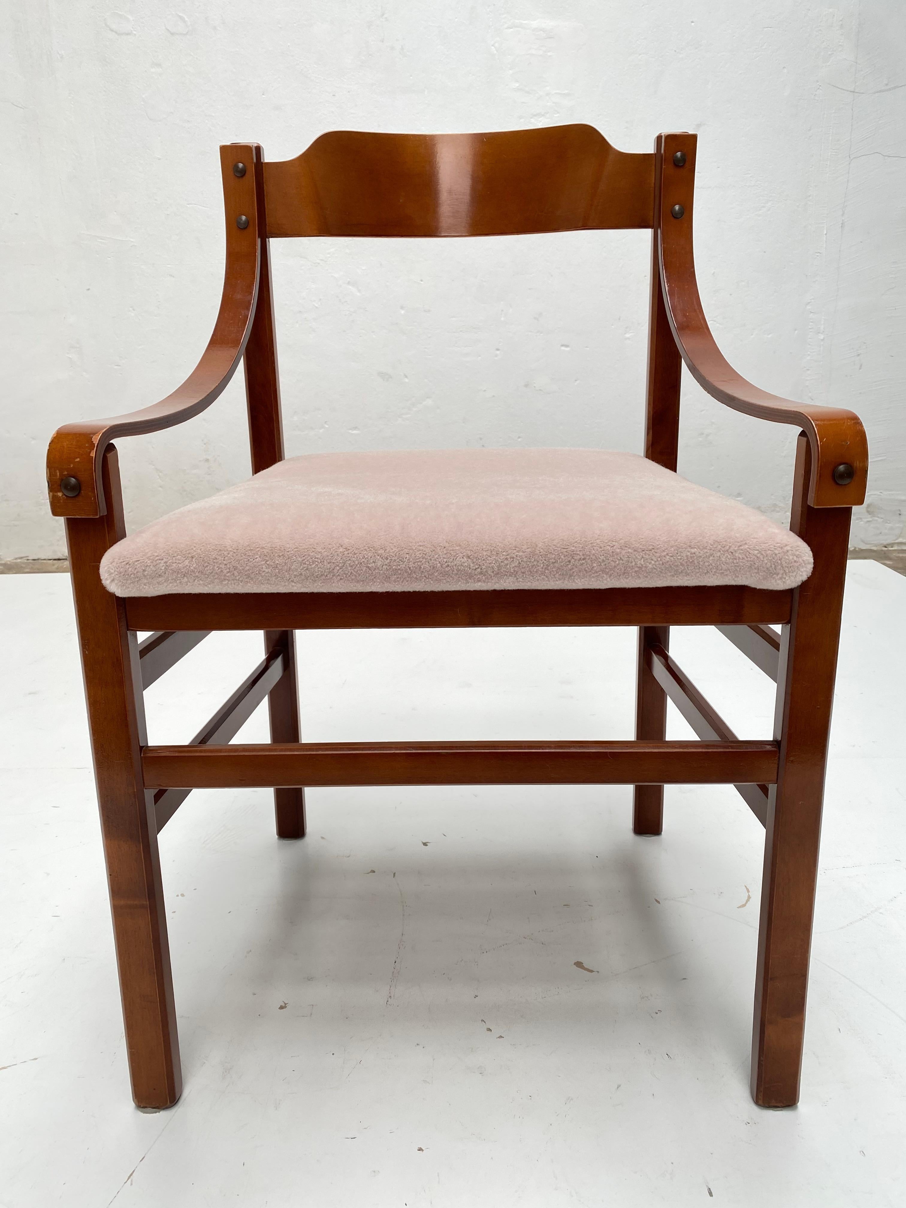 Mid-20th Century Set of 6 Italian Plywood Dining Chairs with New Mohair Wool Upholstery 1960's For Sale