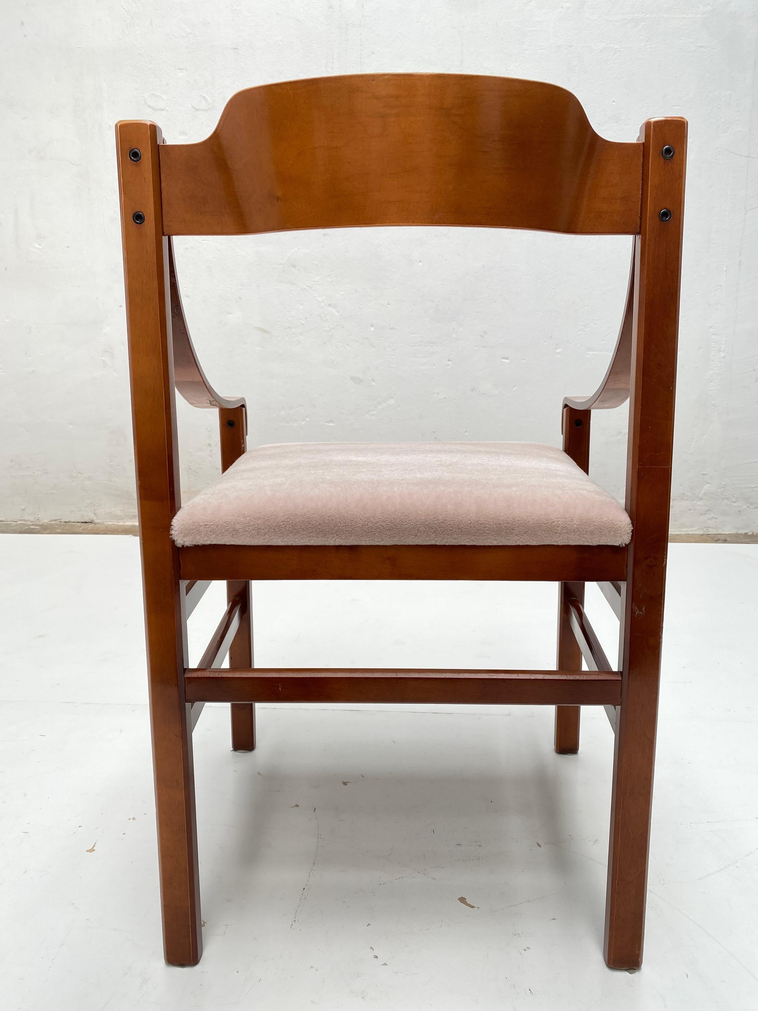 Set of 6 Italian Plywood Dining Chairs with New Mohair Wool Upholstery 1960's For Sale 2