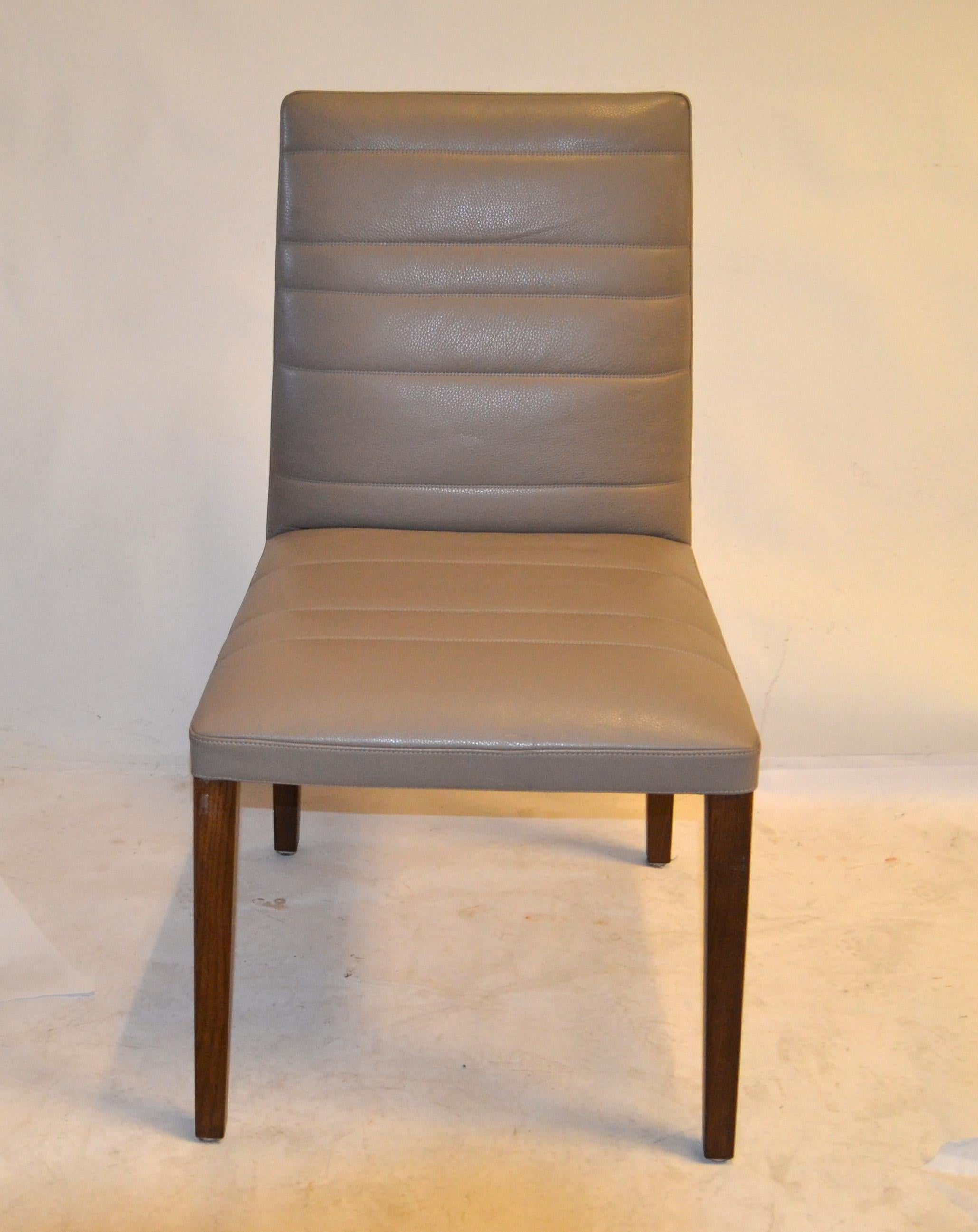 Set of 6  Italian Poltrona Frau Vittoria Gray Leather Wood Dining Chairs For Sale 6