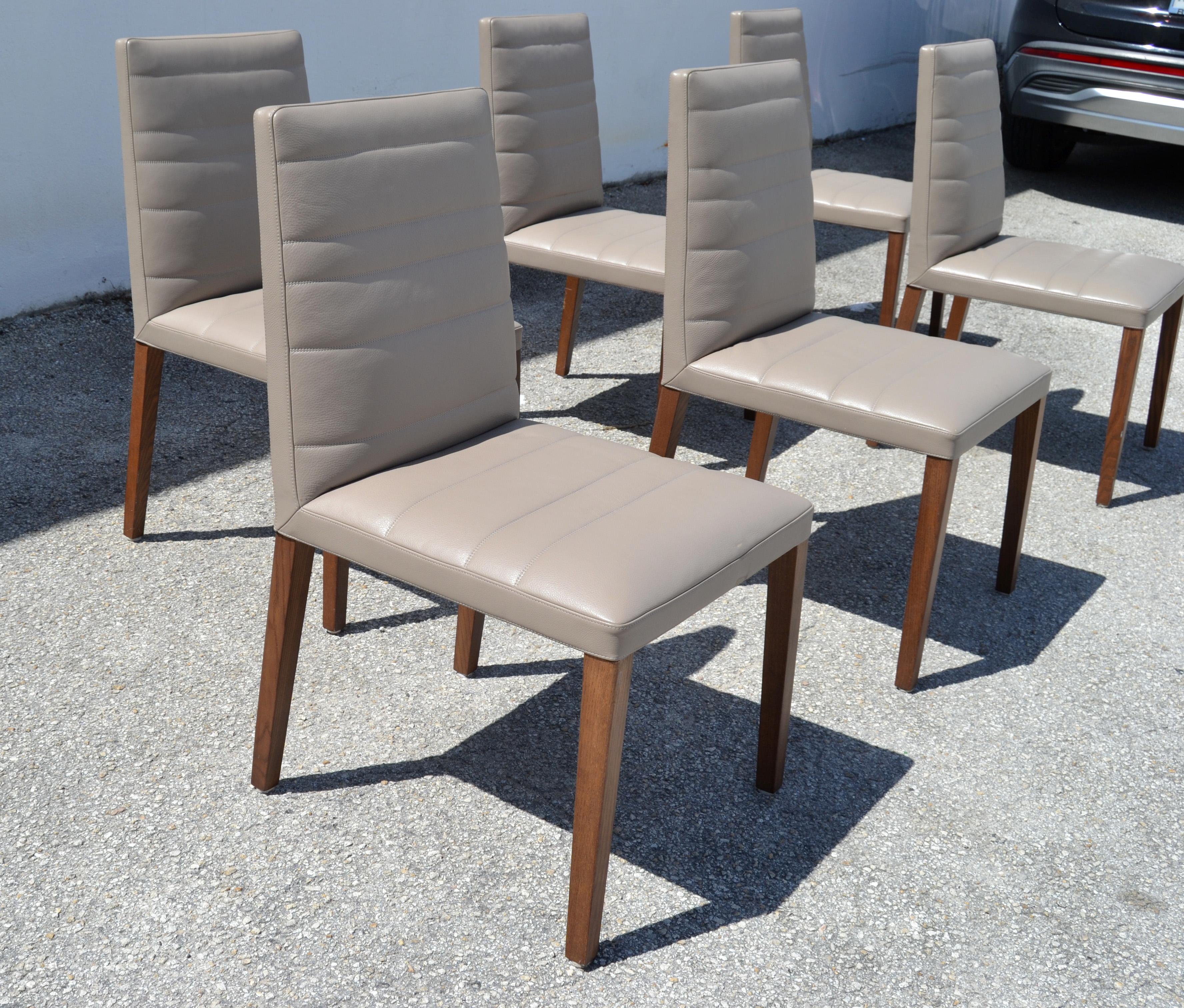 Set of 6  Italian Poltrona Frau Vittoria Gray Leather Wood Dining Chairs For Sale 11