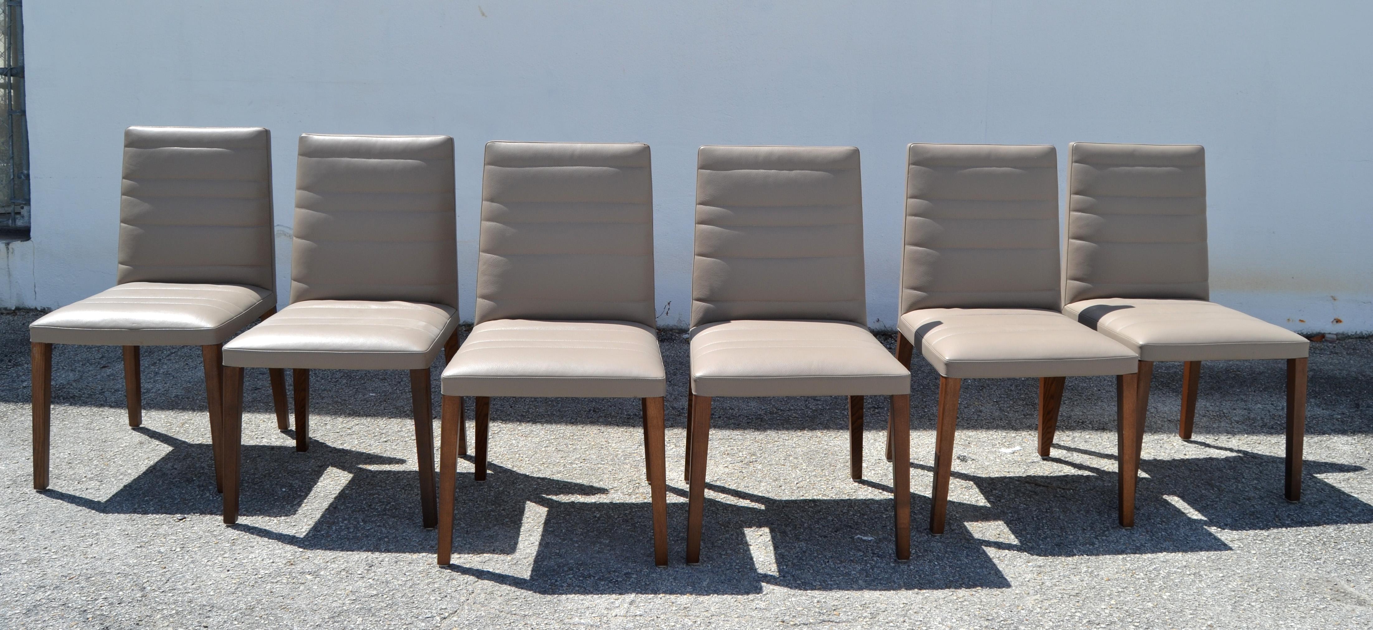 Set of 6  Italian Poltrona Frau Vittoria Gray Leather Wood Dining Chairs For Sale 12