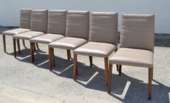 Set of 6  Italian Poltrona Frau Vittoria Gray Leather Wood Dining Chairs