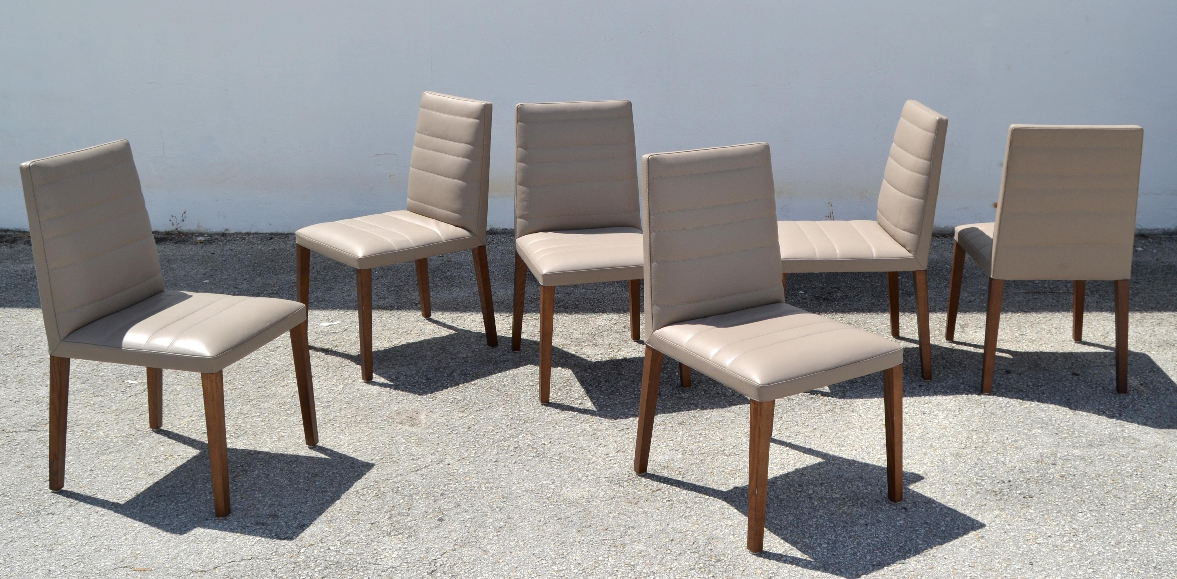 Set of 6  Italian Poltrona Frau Vittoria Gray Leather Wood Dining Chairs For Sale 1