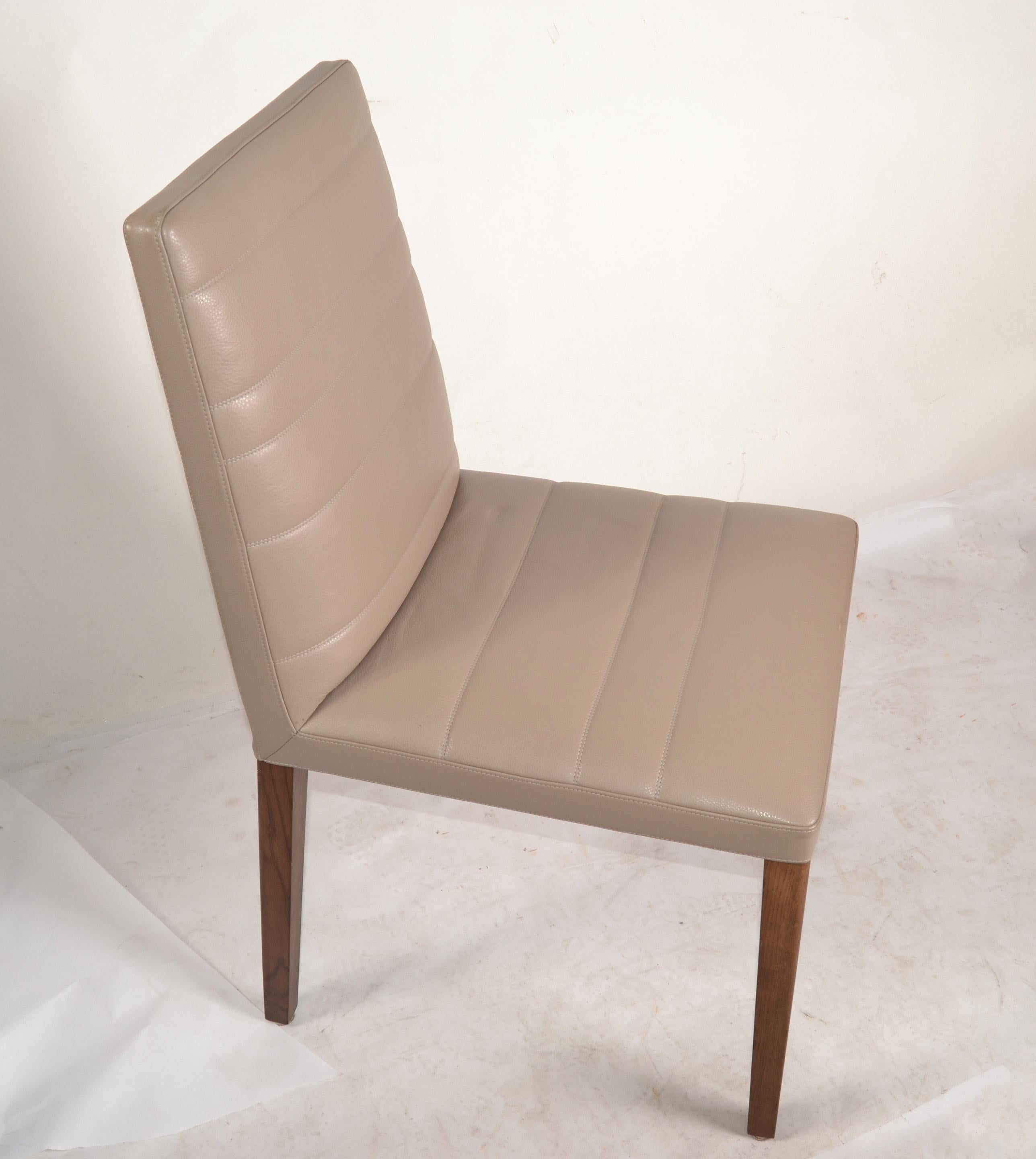 Set of 6  Italian Poltrona Frau Vittoria Gray Leather Wood Dining Chairs For Sale 2