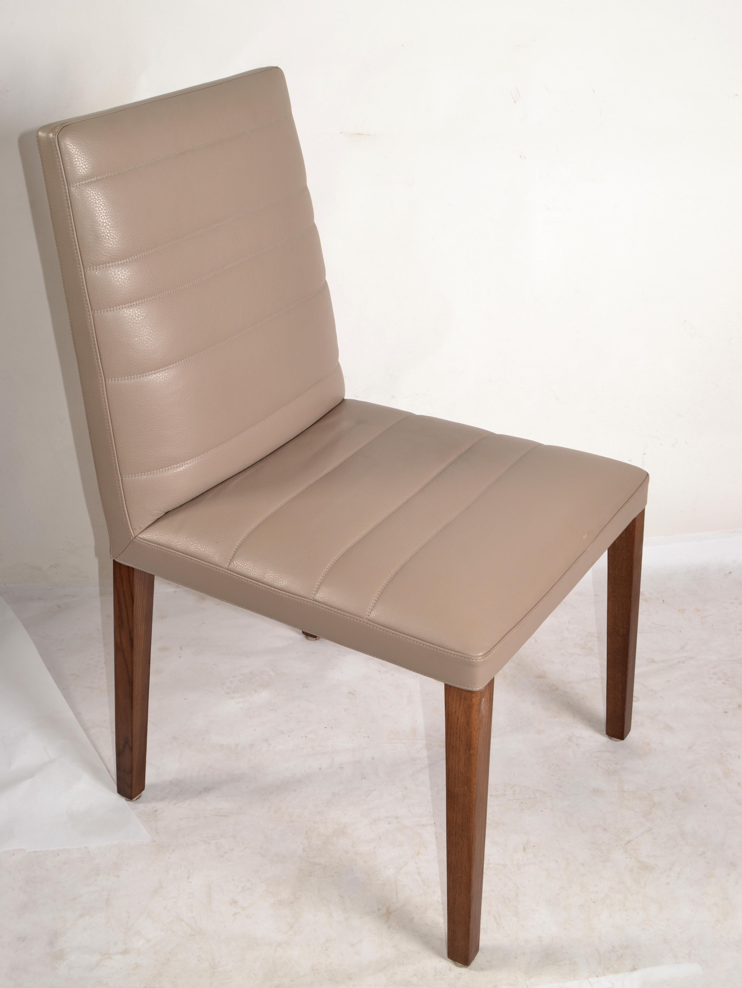 Set of 6  Italian Poltrona Frau Vittoria Gray Leather Wood Dining Chairs For Sale 3