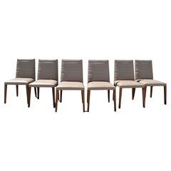 Set of 6  Italian Poltrona Frau Vittoria Gray Leather Wood Dining Chairs