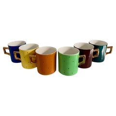 Set of 6 Italian Porcelain Muti Color Espresso Cups with Stars