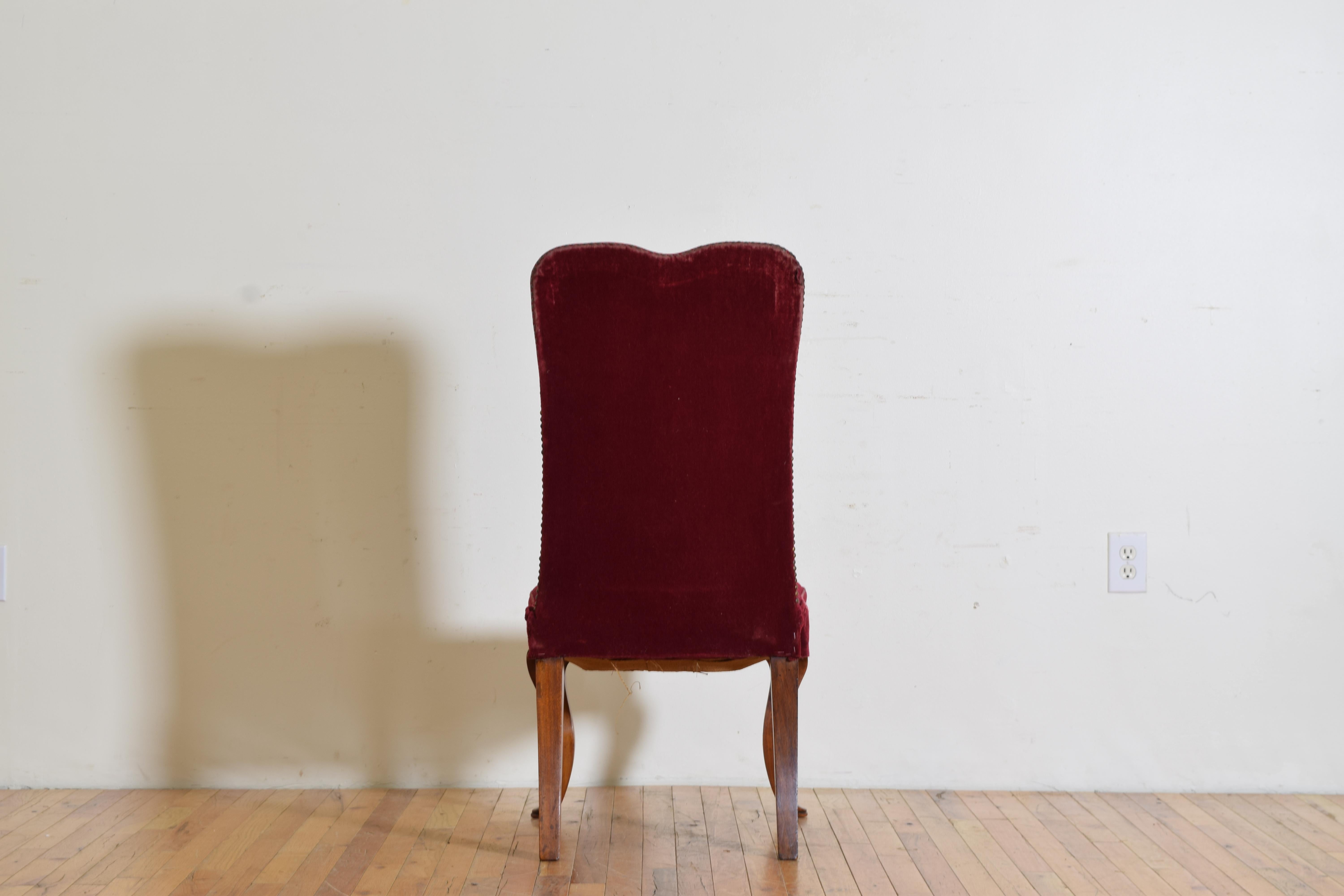 Set of 6 Italian Q. Anne Style Shaped Walnut and Upholstered Dining ...