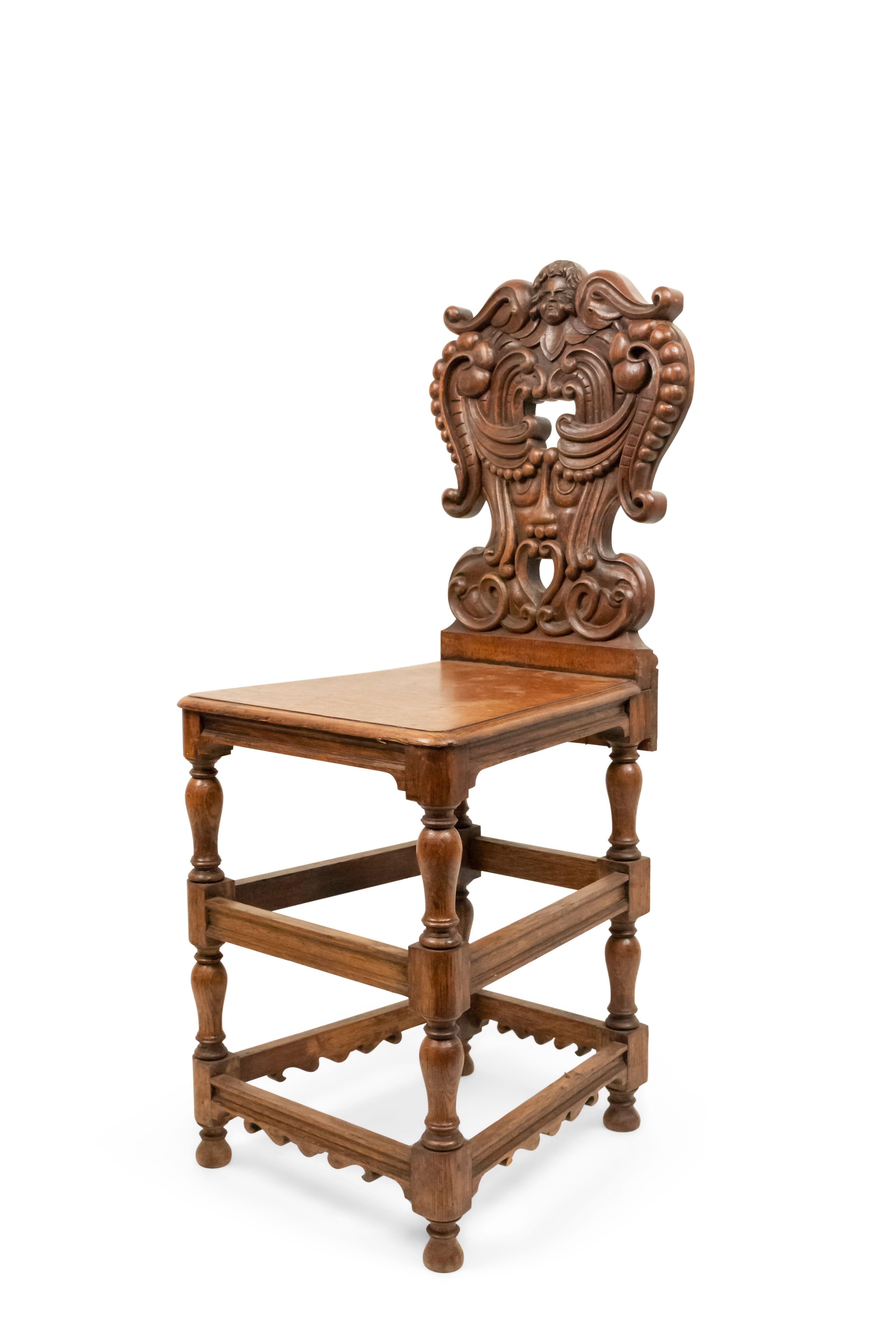 Set of 6 Italian Renaissance Oak Cupid Sgabelli Chairs  For Sale 8