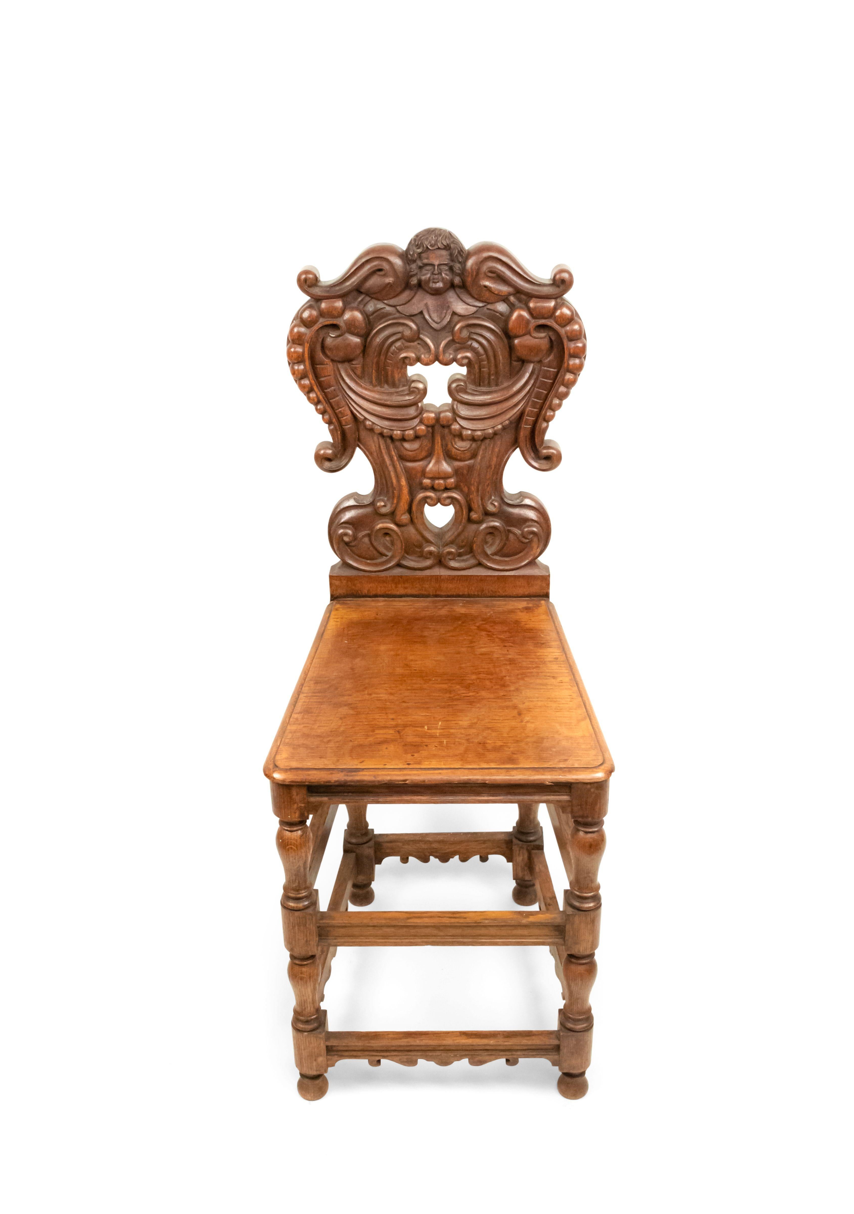 Set of 6 Italian Renaissance Oak Cupid Sgabelli Chairs  For Sale 9