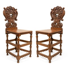 Set of 6 Italian Renaissance Oak Cupid Sgabelli Chairs