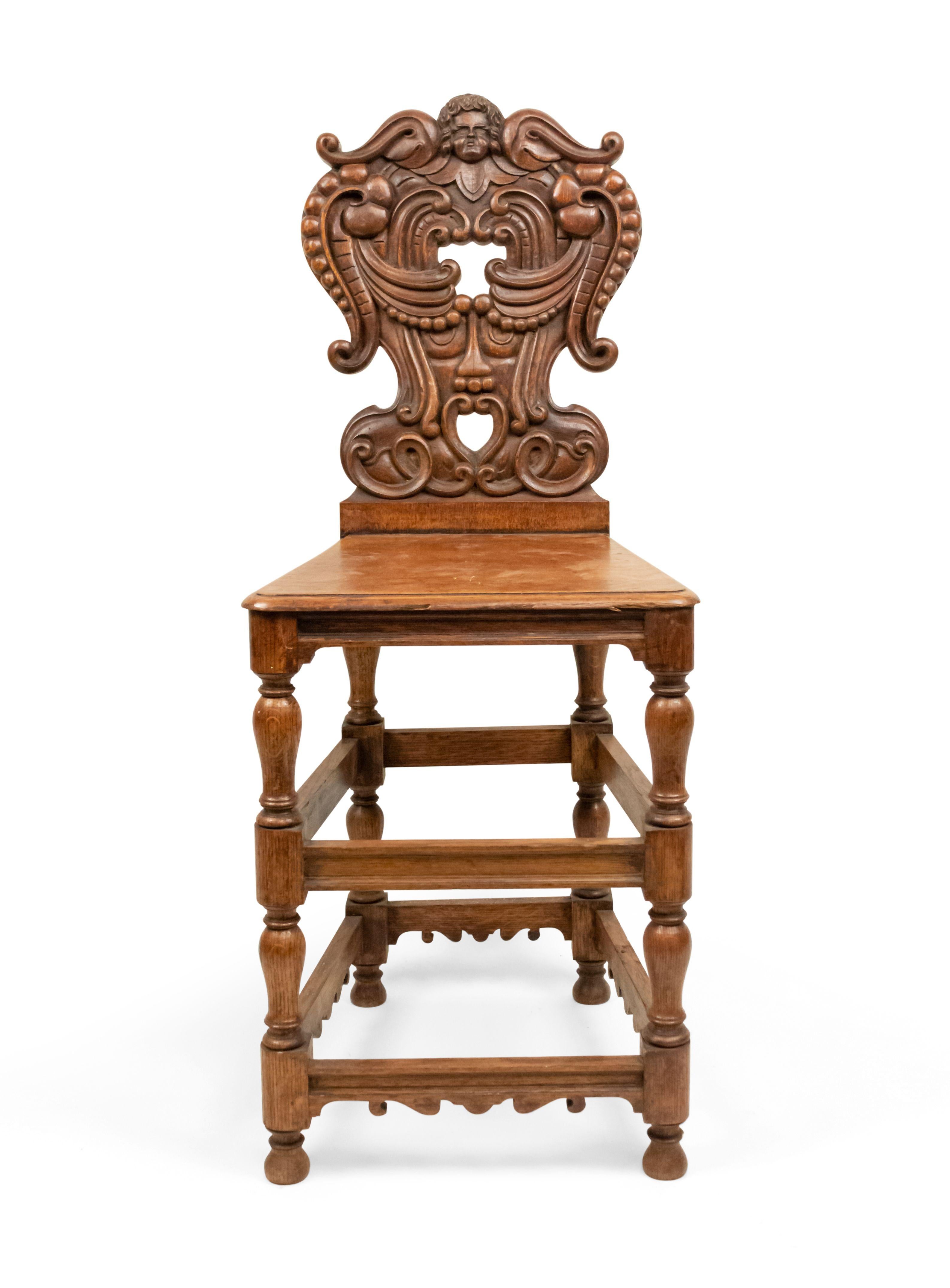 Renaissance Revival Set of 6 Italian Renaissance Oak Cupid Sgabelli Chairs  For Sale