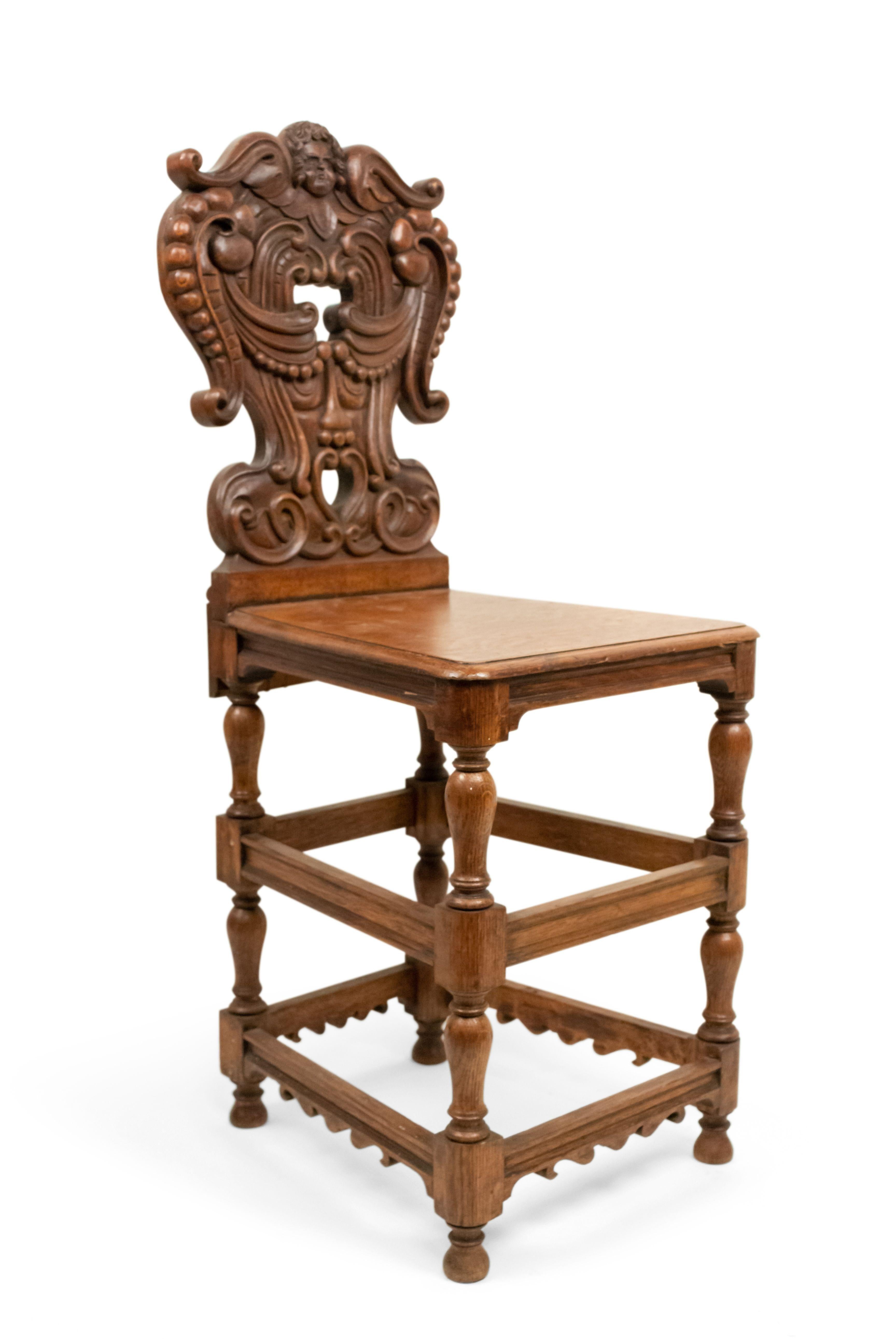 19th Century Set of 6 Italian Renaissance Oak Cupid Sgabelli Chairs  For Sale