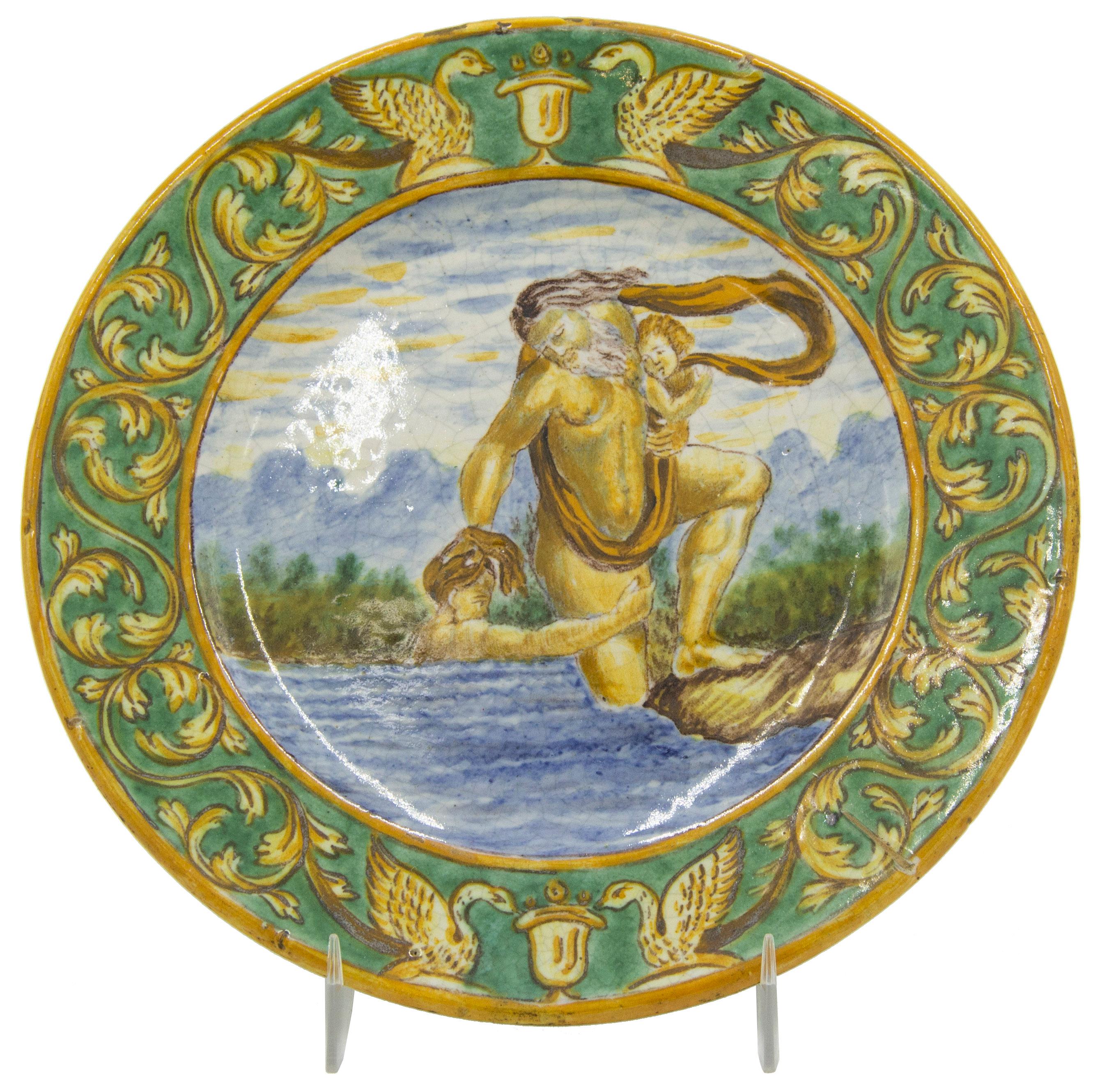 Italian Set of 6 Renaissance Style Majolica Porcelain Plates For Sale