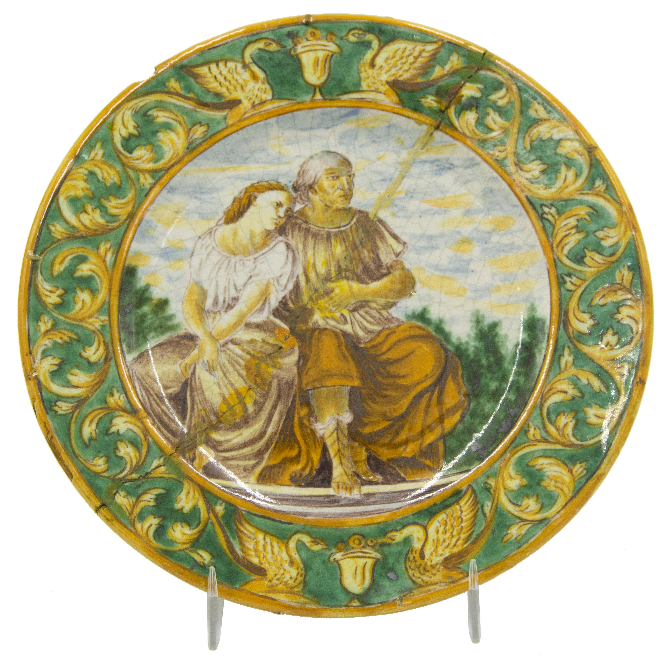 Hand-Painted Set of 6 Renaissance Style Majolica Porcelain Plates For Sale