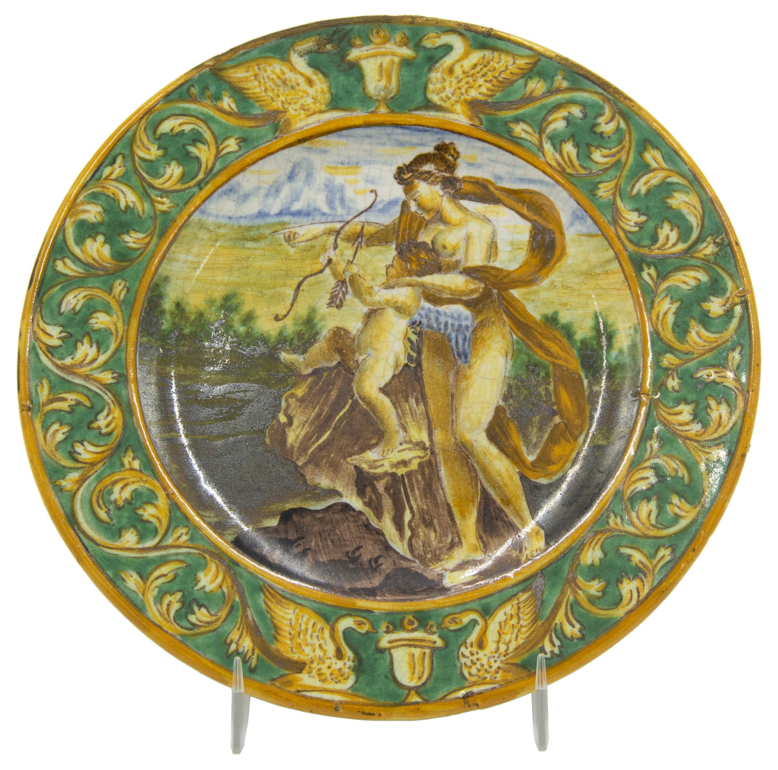 Set of 6 Renaissance Style Majolica Porcelain Plates In Good Condition For Sale In New York, NY