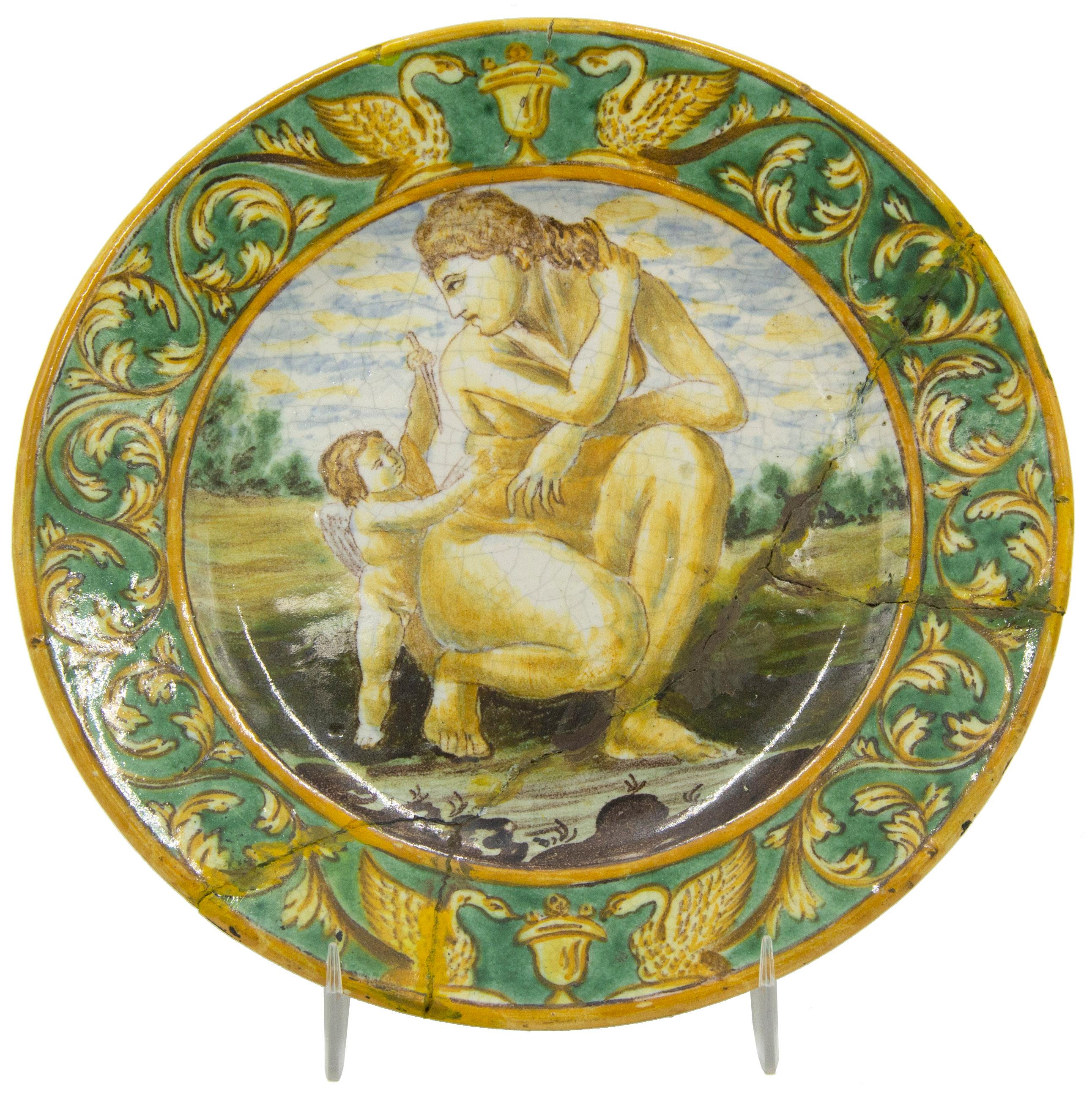 18th Century and Earlier Set of 6 Renaissance Style Majolica Porcelain Plates For Sale