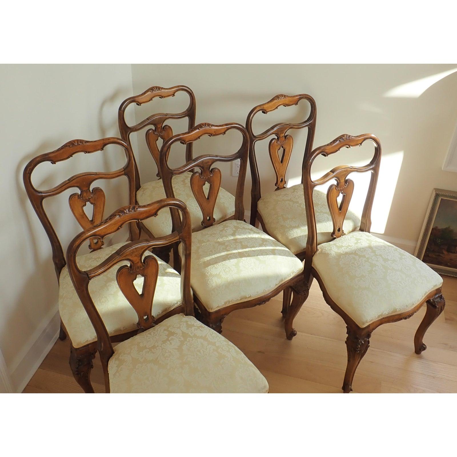 Set Of 6 Carved Italian Walnut Rococo Dining Room Chairs 5