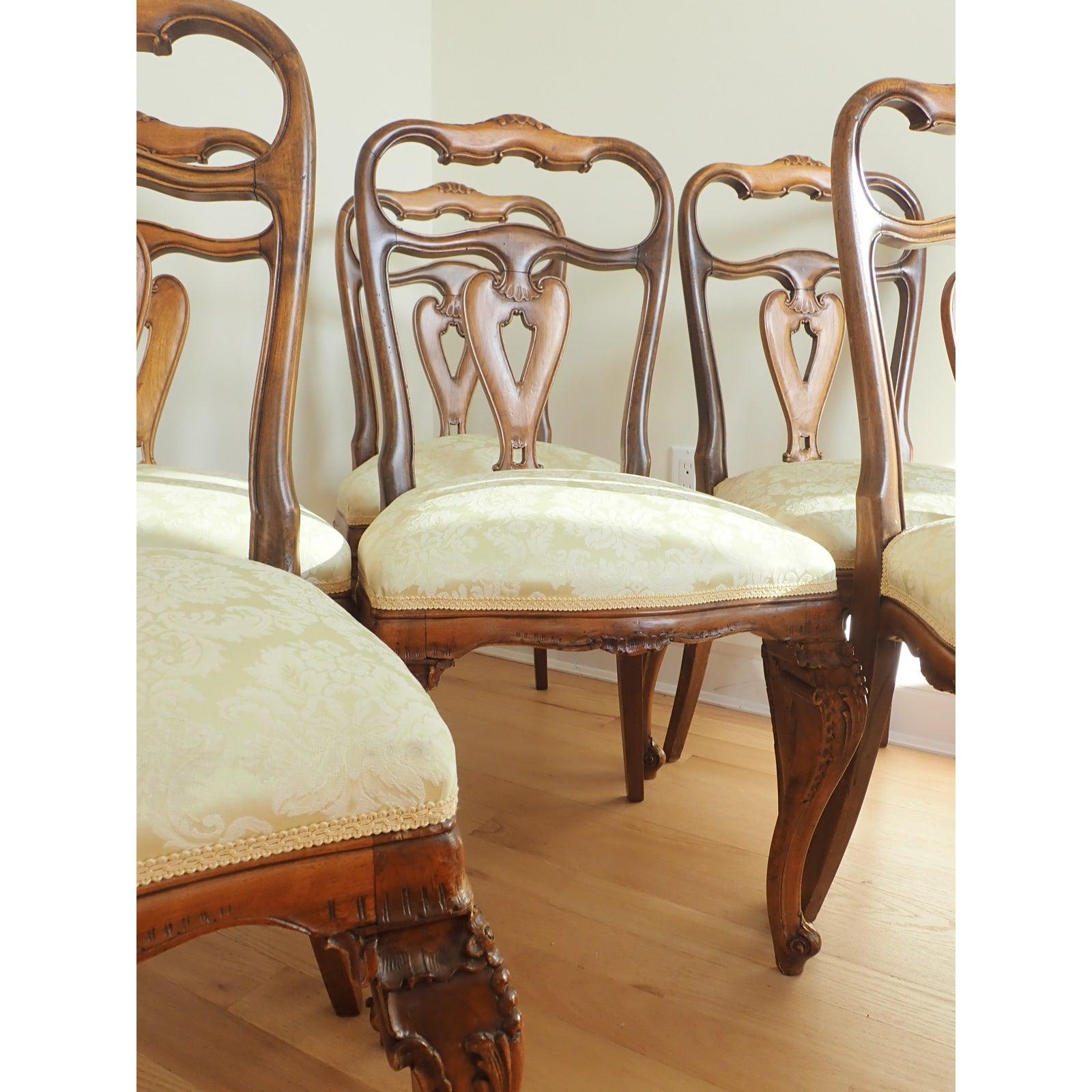 Set Of 6 Carved Italian Walnut Rococo Dining Room Chairs 1