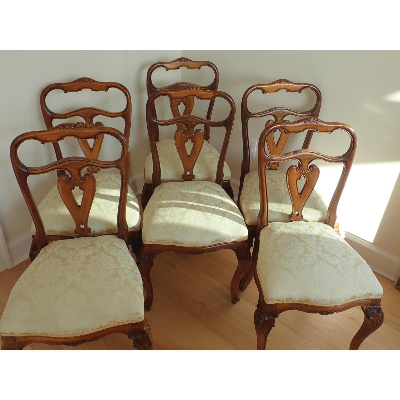 Set Of 6 Carved Italian Walnut Rococo Dining Room Chairs 4