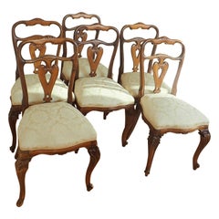 Set Of 6 Carved Italian Walnut Rococo Dining Room Chairs