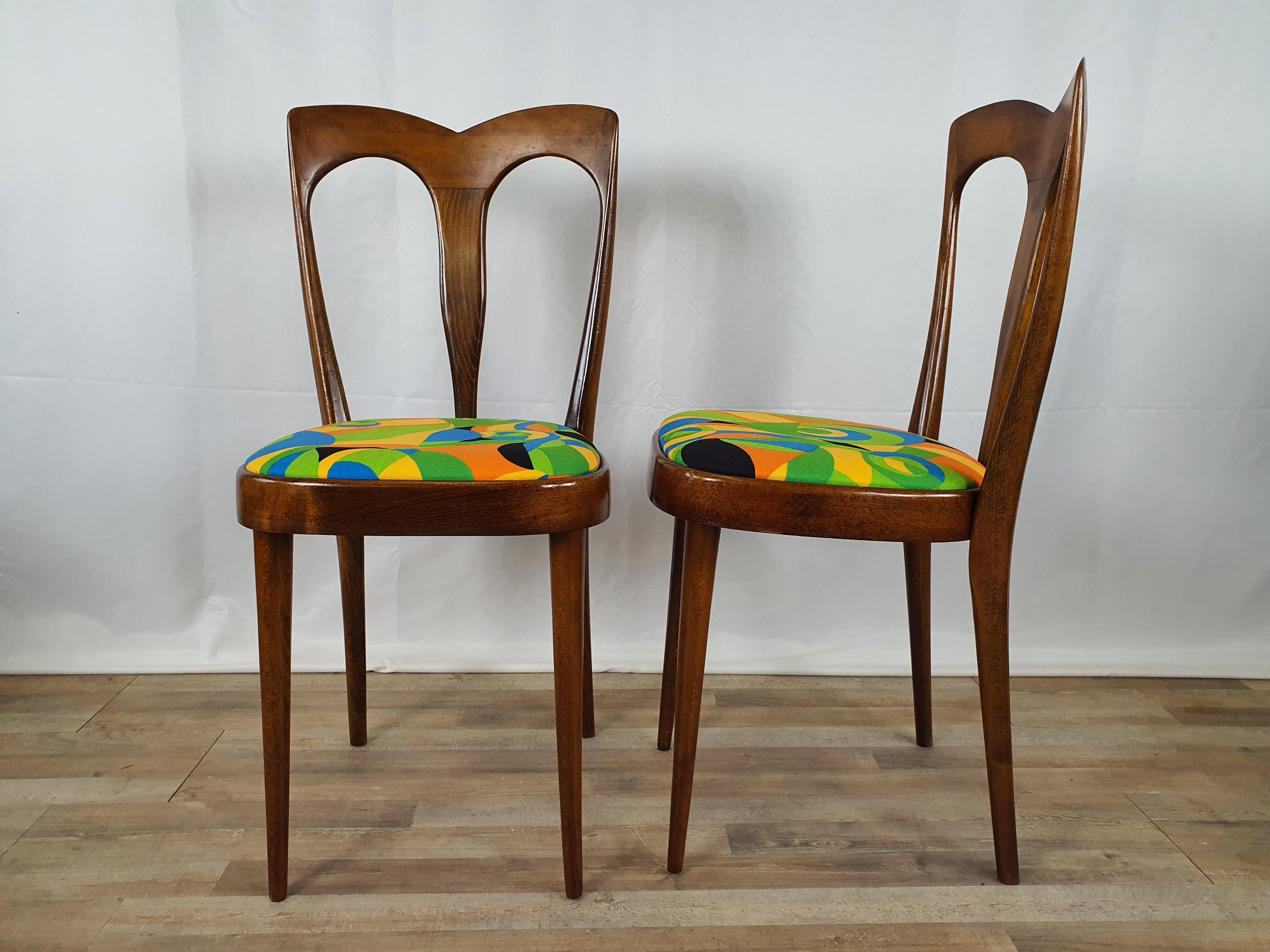 Fabric Set of 6 Italian Upholstered Chairs from the 1950s