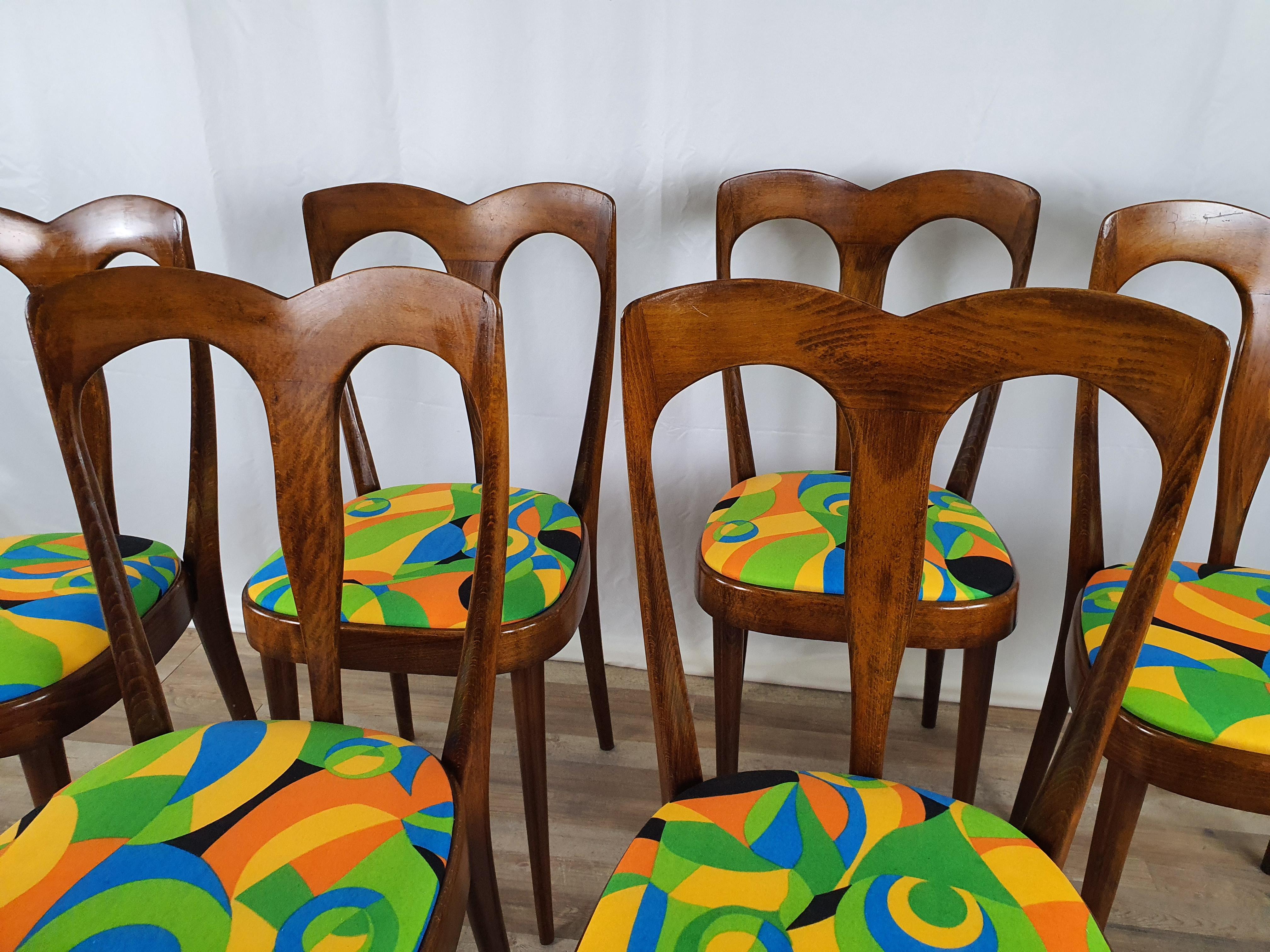 Set of 6 Italian Upholstered Chairs from the 1950s 2