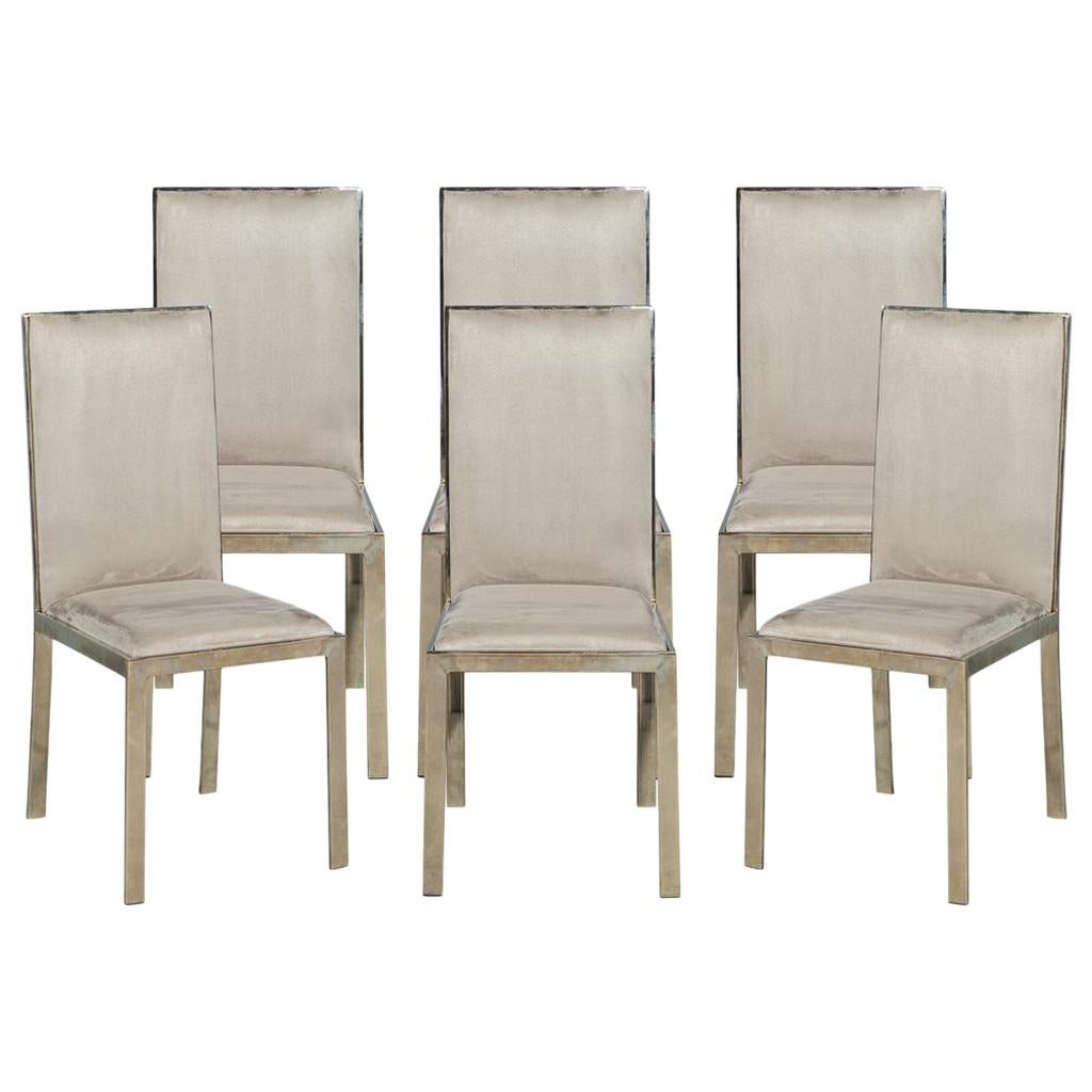 Set of 6 Italian Vintage Mid-Century Modern Brass Dining Chairs