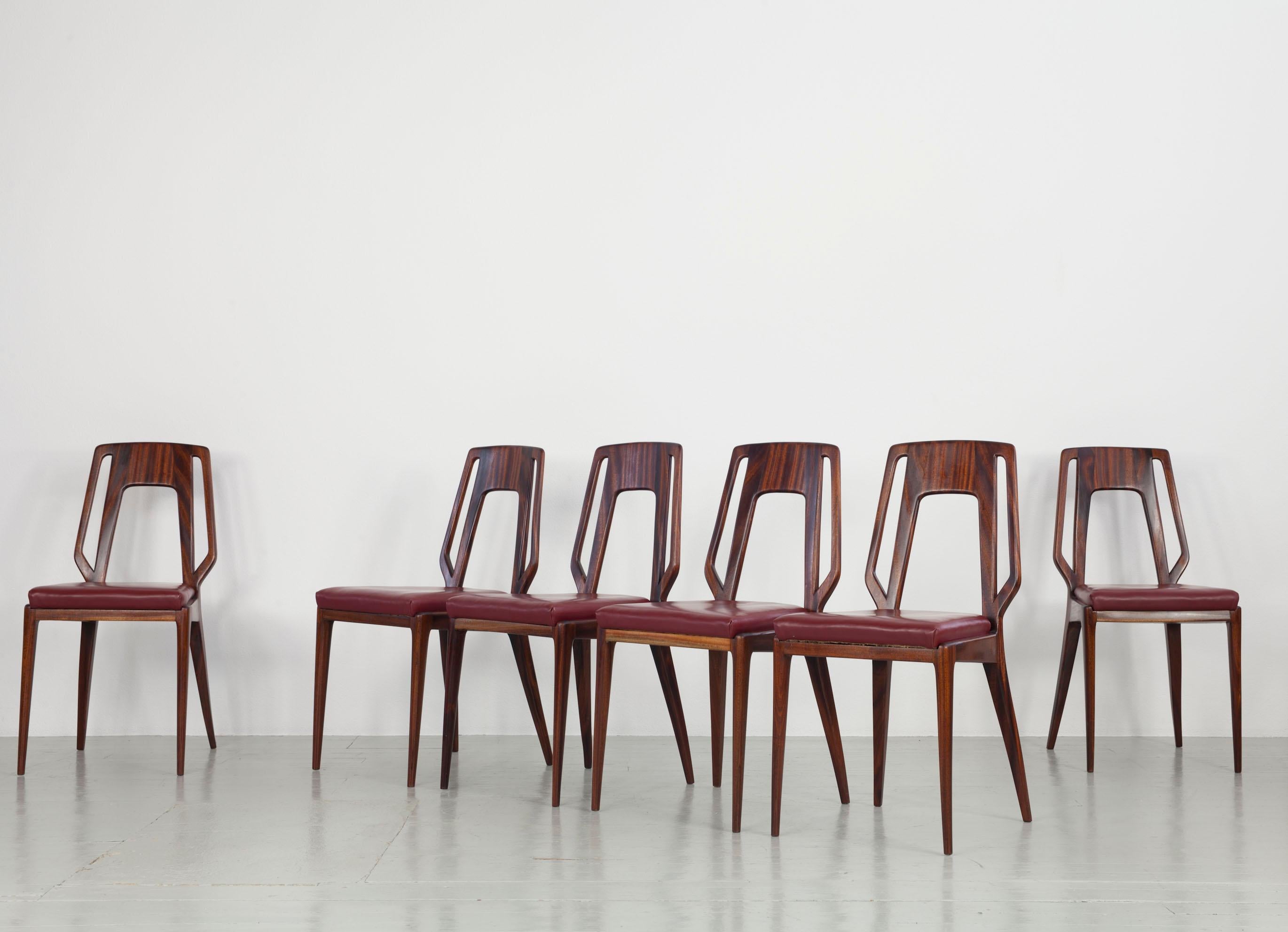 Set of 6 Italian Vittorio Dassi Dining Room Chairs, 1950s For Sale 8