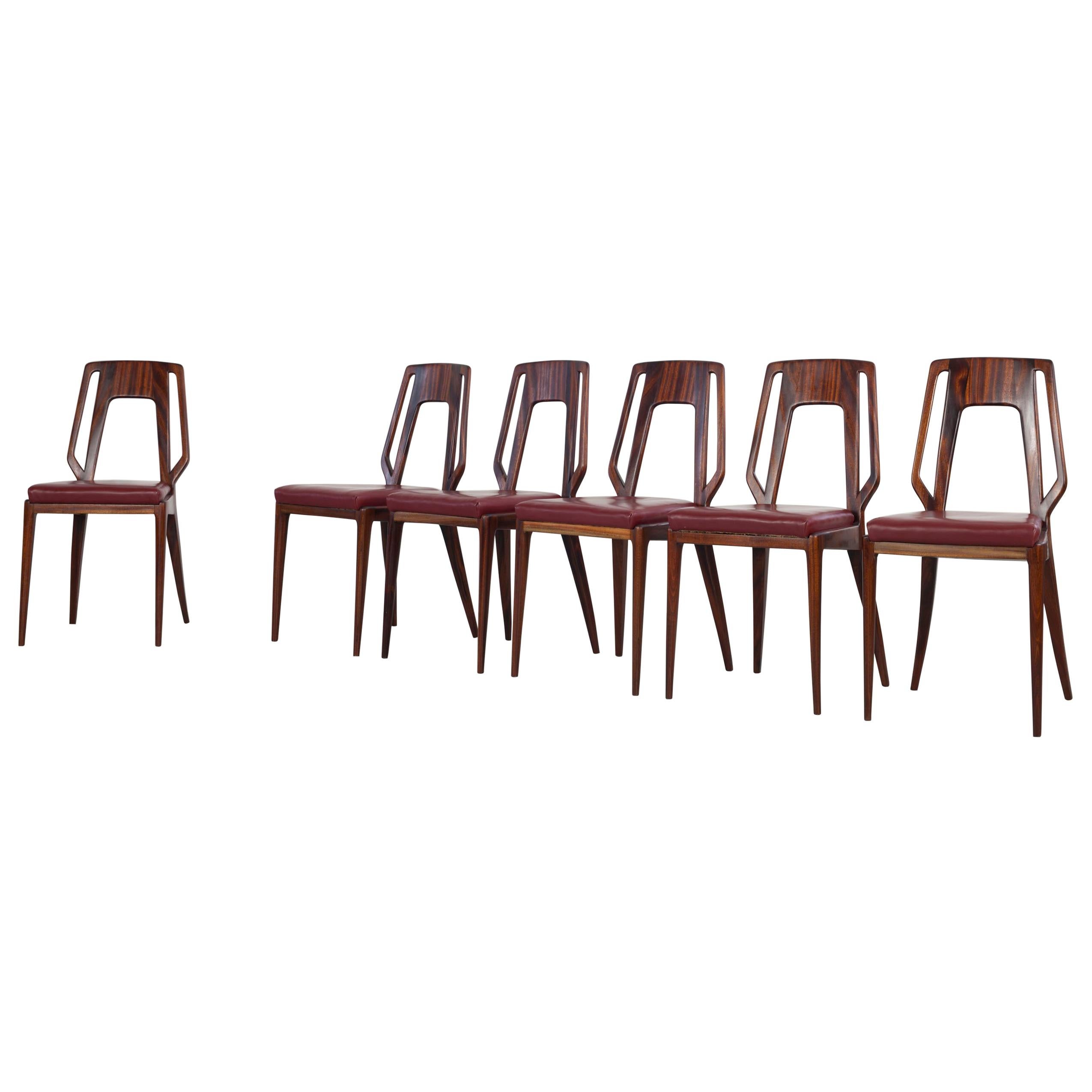 Ensemble de 6 chaises de salle à manger italiennes Vittorio Dassi, années 1950