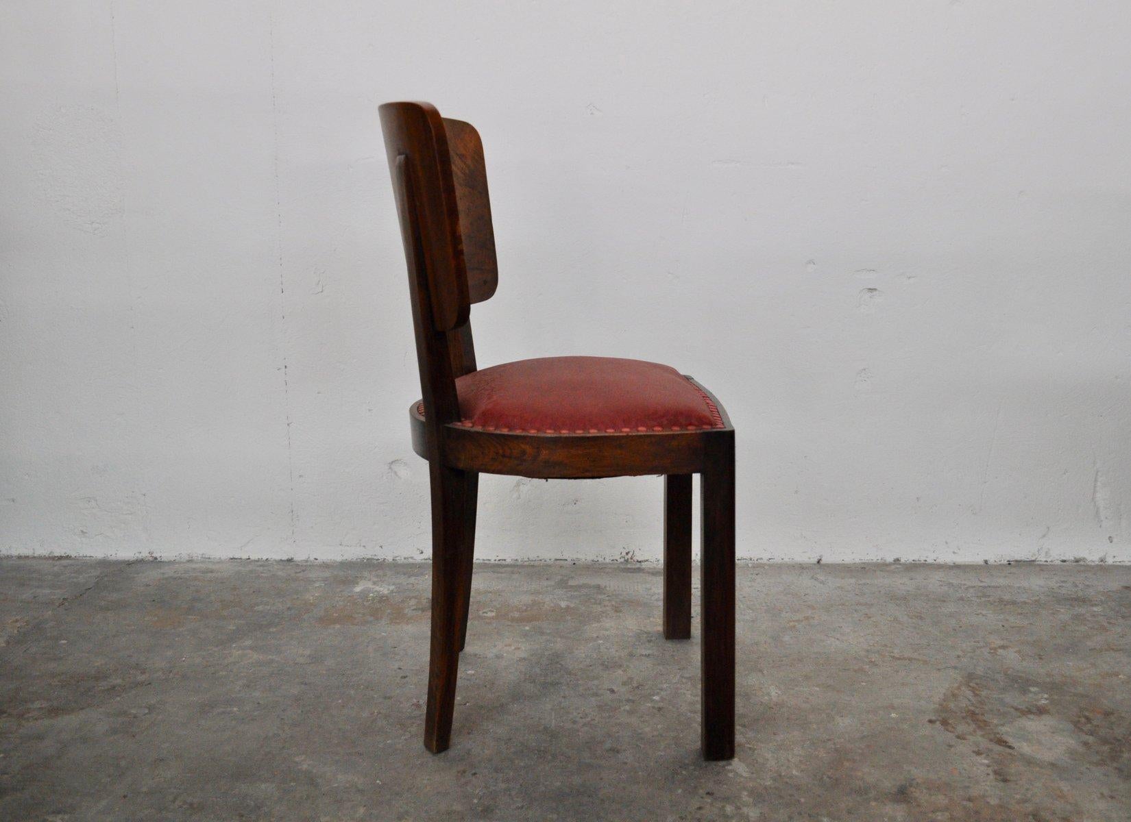 Bois Ensemble de 6 chaises de salle à manger italiennes en noyer, années 1930 en vente