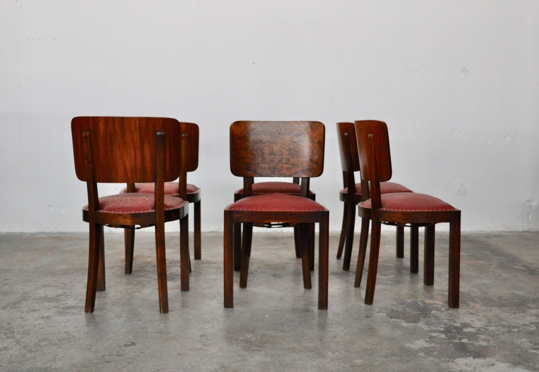 Ensemble de 6 chaises de salle à manger italiennes en noyer, années 1930 en vente 1