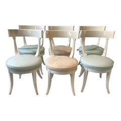 Set of 6 Italian White Lacquered Classical Dining Chairs from the 1950s